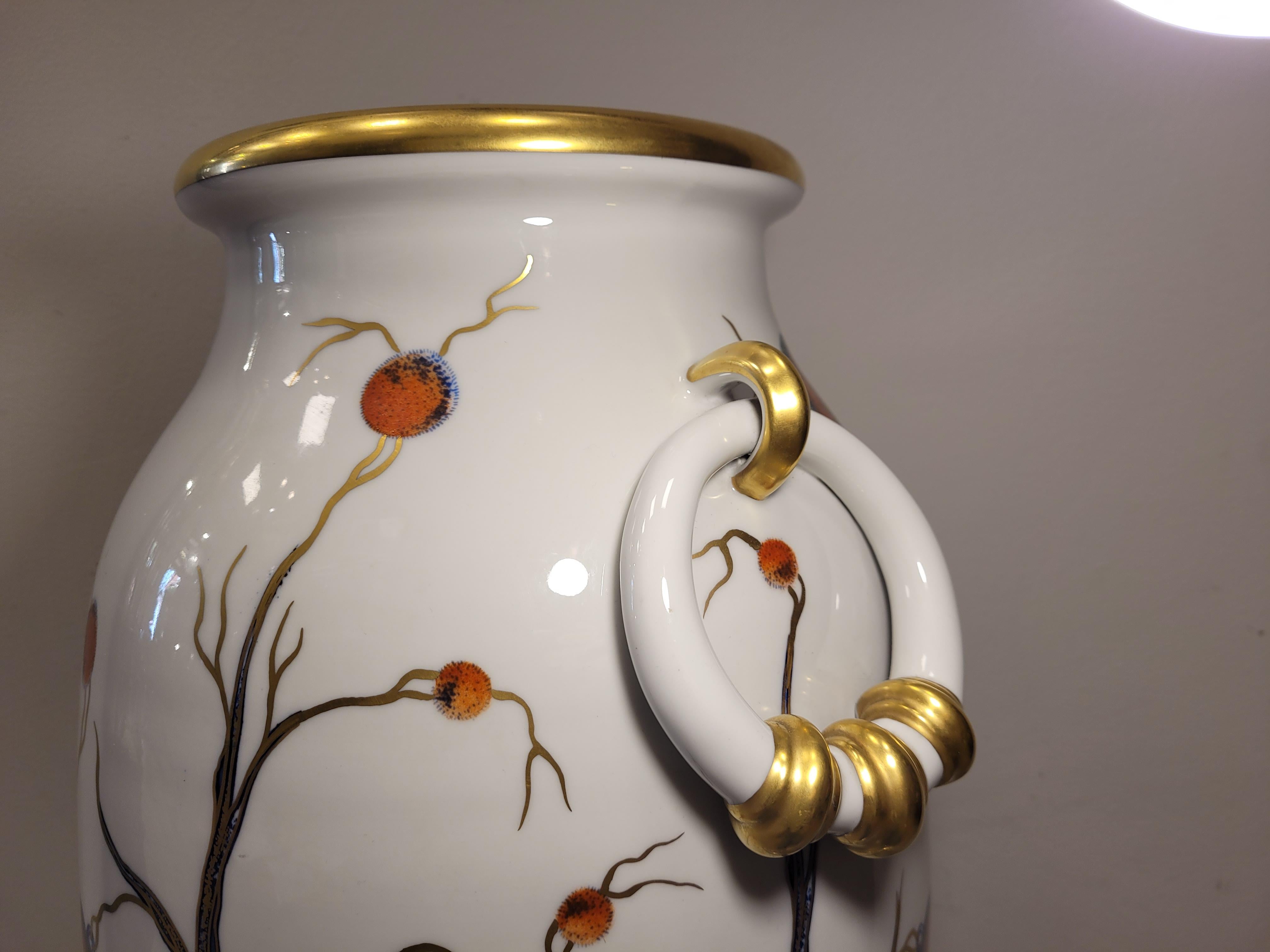 Mid-20th Century Italy 50s Mangani White, Gold Porcelain Vase, Handpaint