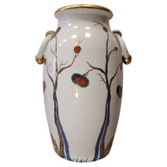 Retro Italy 50s Mangani White, Gold Porcelain Vase, Handpaint