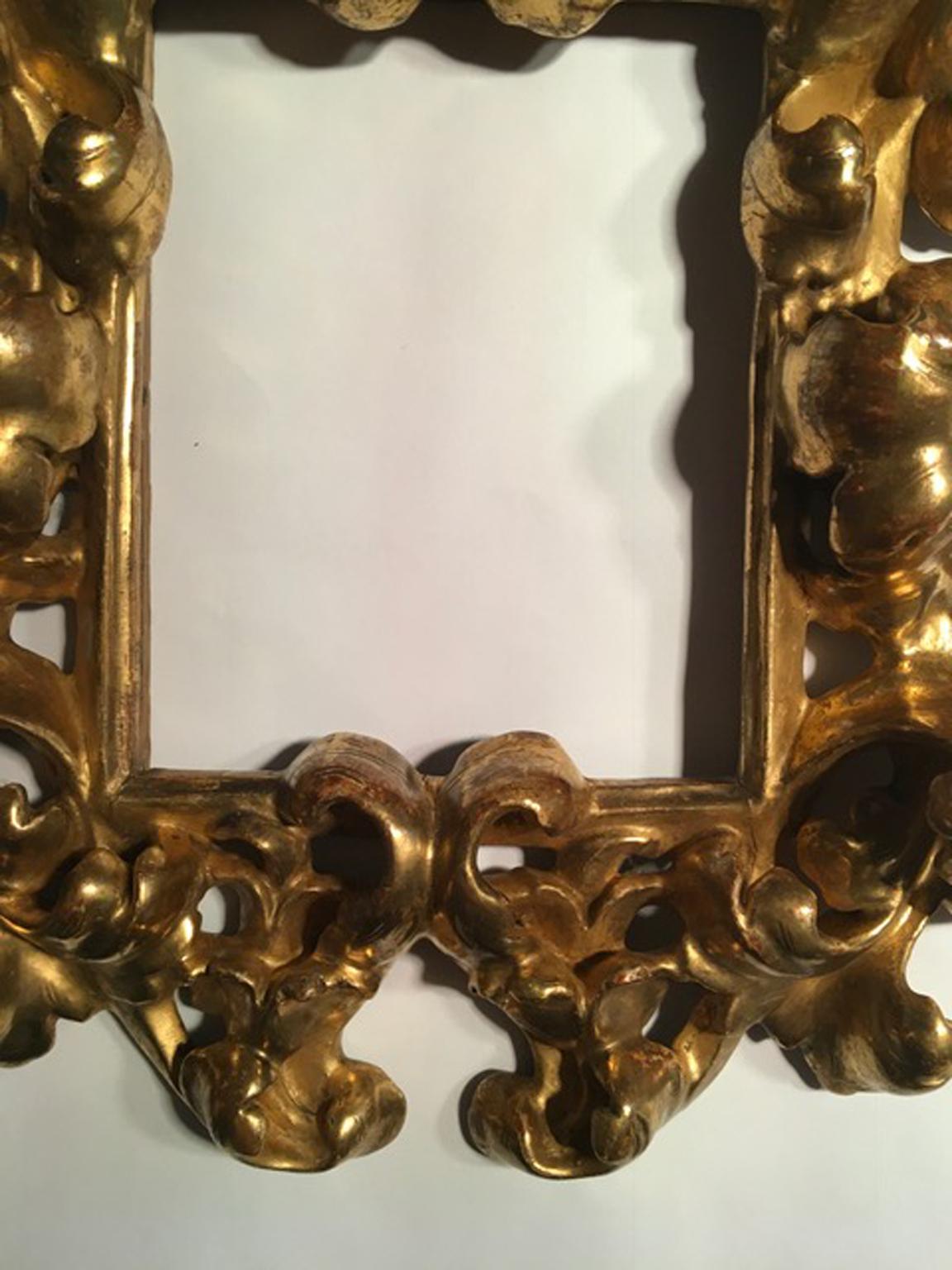 Hand-Crafted Italy 18th Century Golden Wood Frame in Tuscany Late Renaissance Style Florence