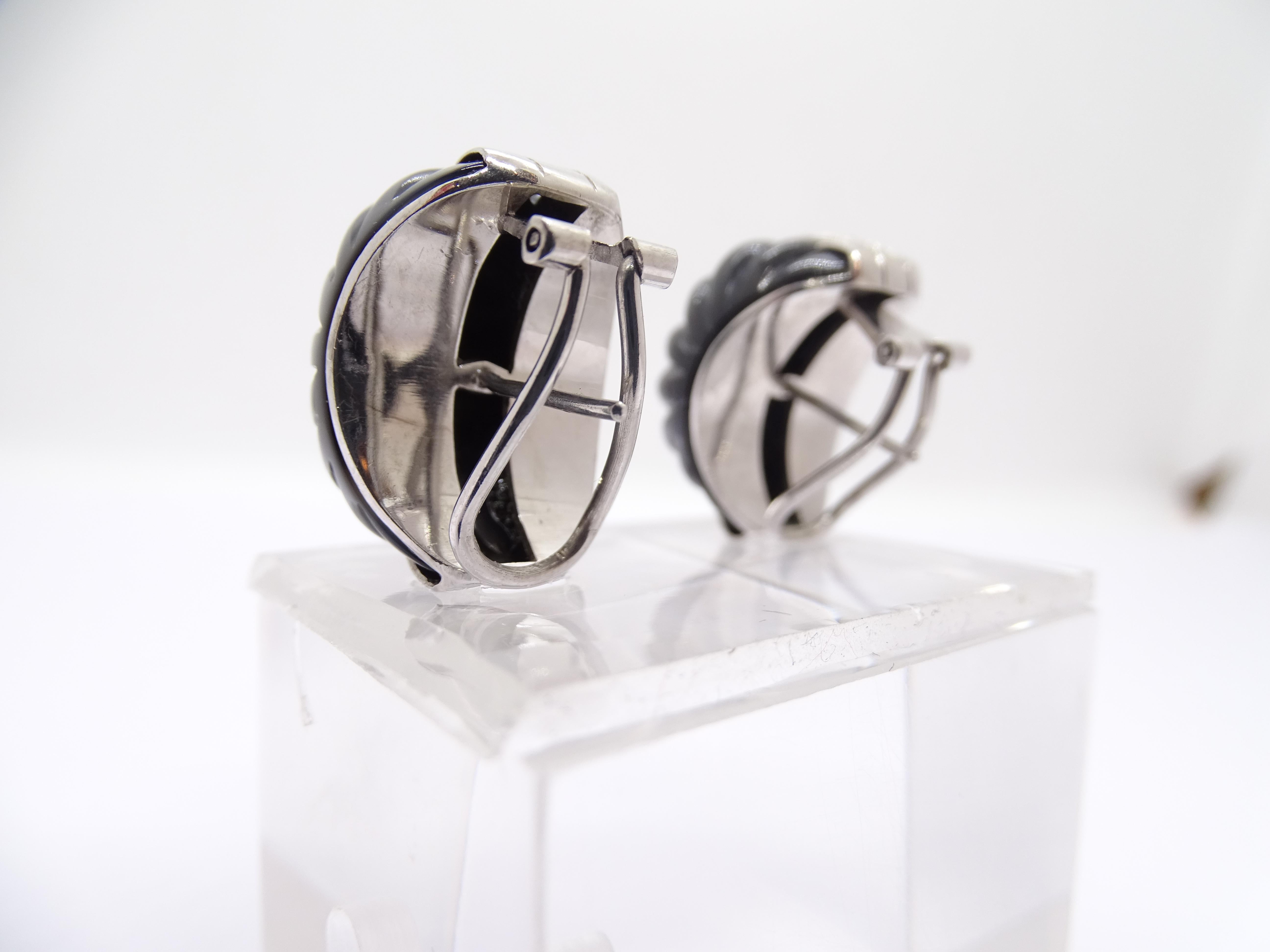 Italy Art Deco Black Earrings in galonated onyx and 18kt white gold diamonds For Sale 7