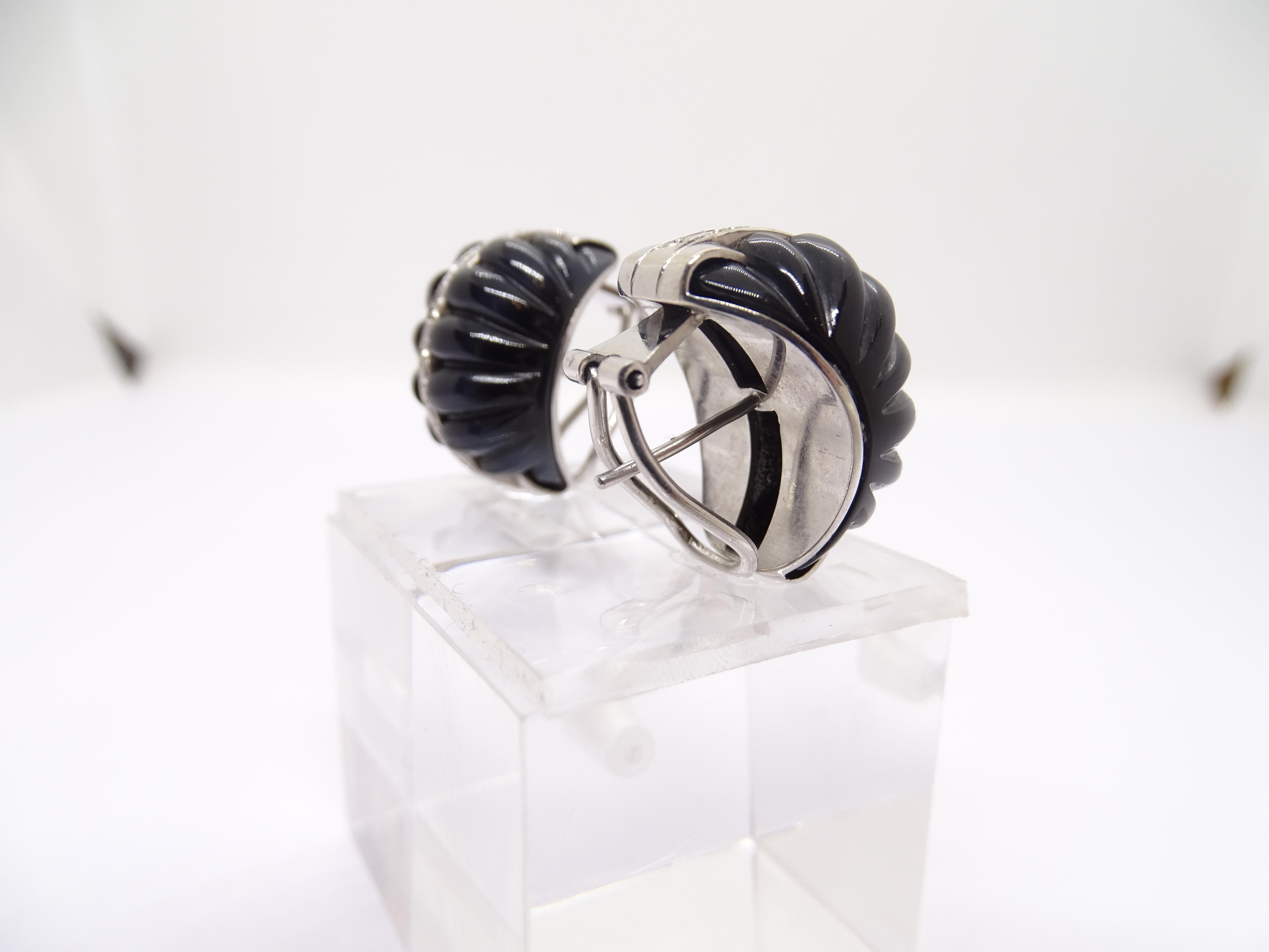 Italy Art Deco Black Earrings in galonated onyx and 18kt white gold diamonds For Sale 10