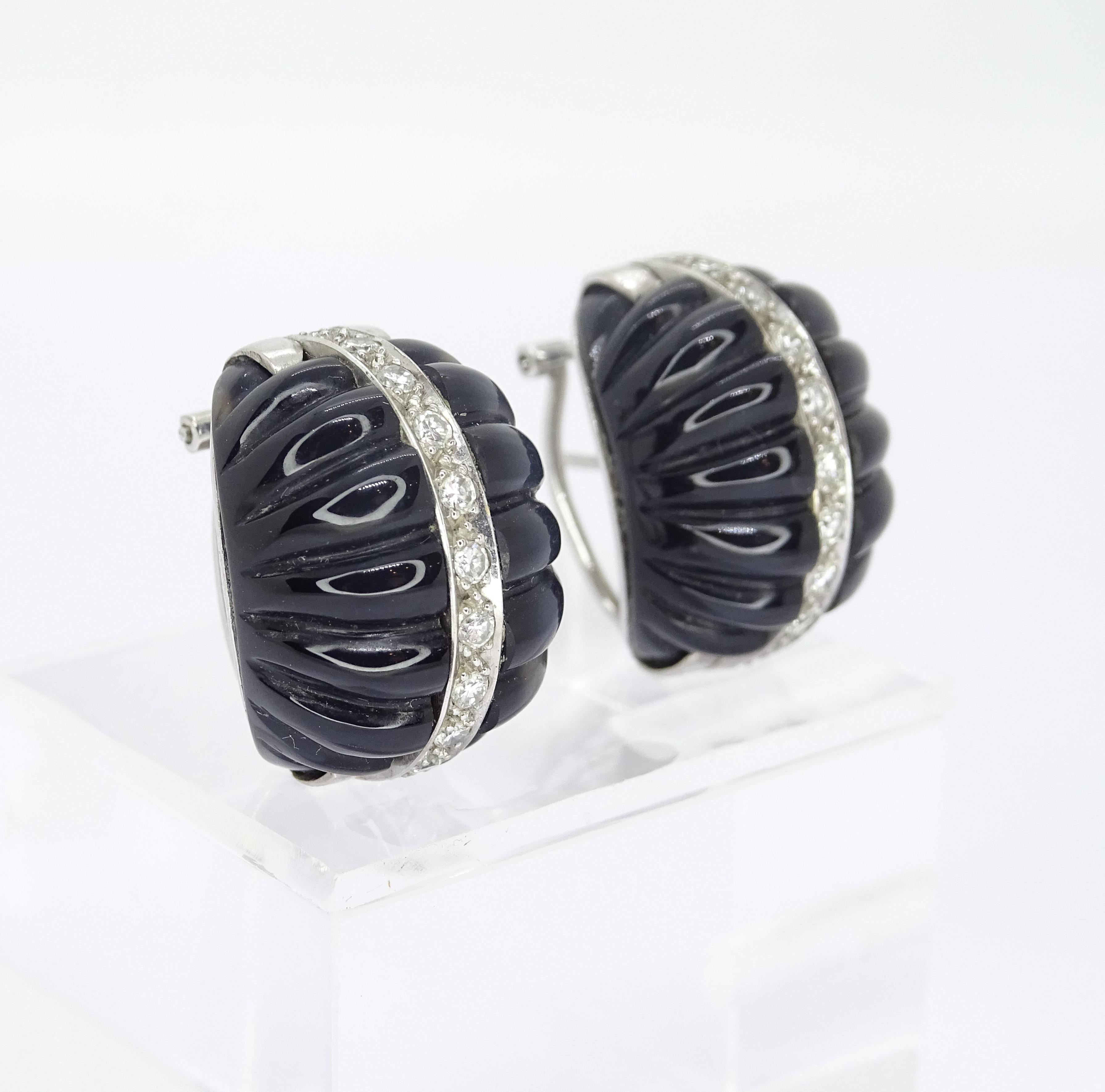 Italy Art Deco Black Earrings in galonated onyx and 18kt white gold diamonds For Sale 14