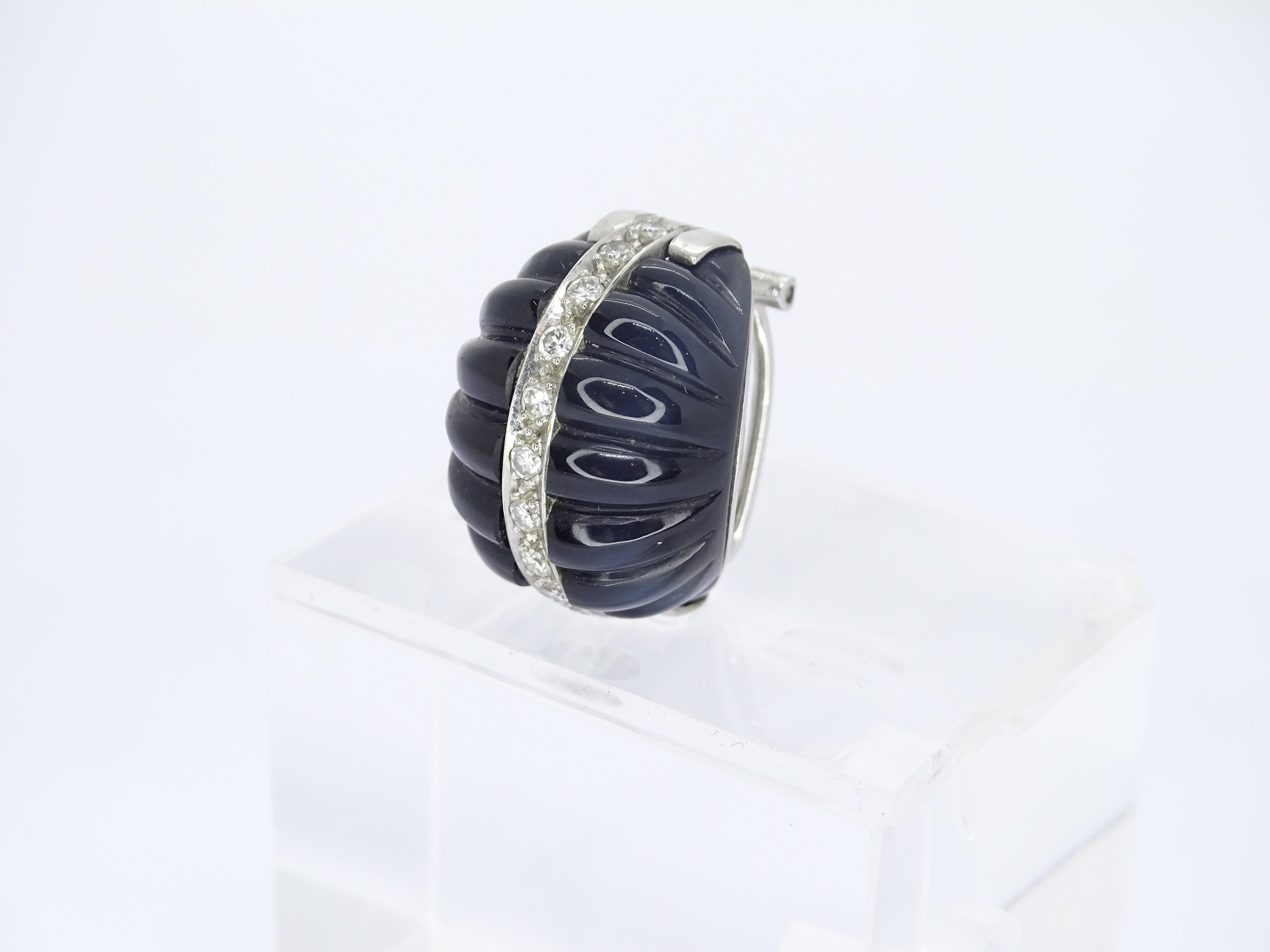 Italy Art Deco Black Earrings in galonated onyx and 18kt white gold diamonds For Sale 15