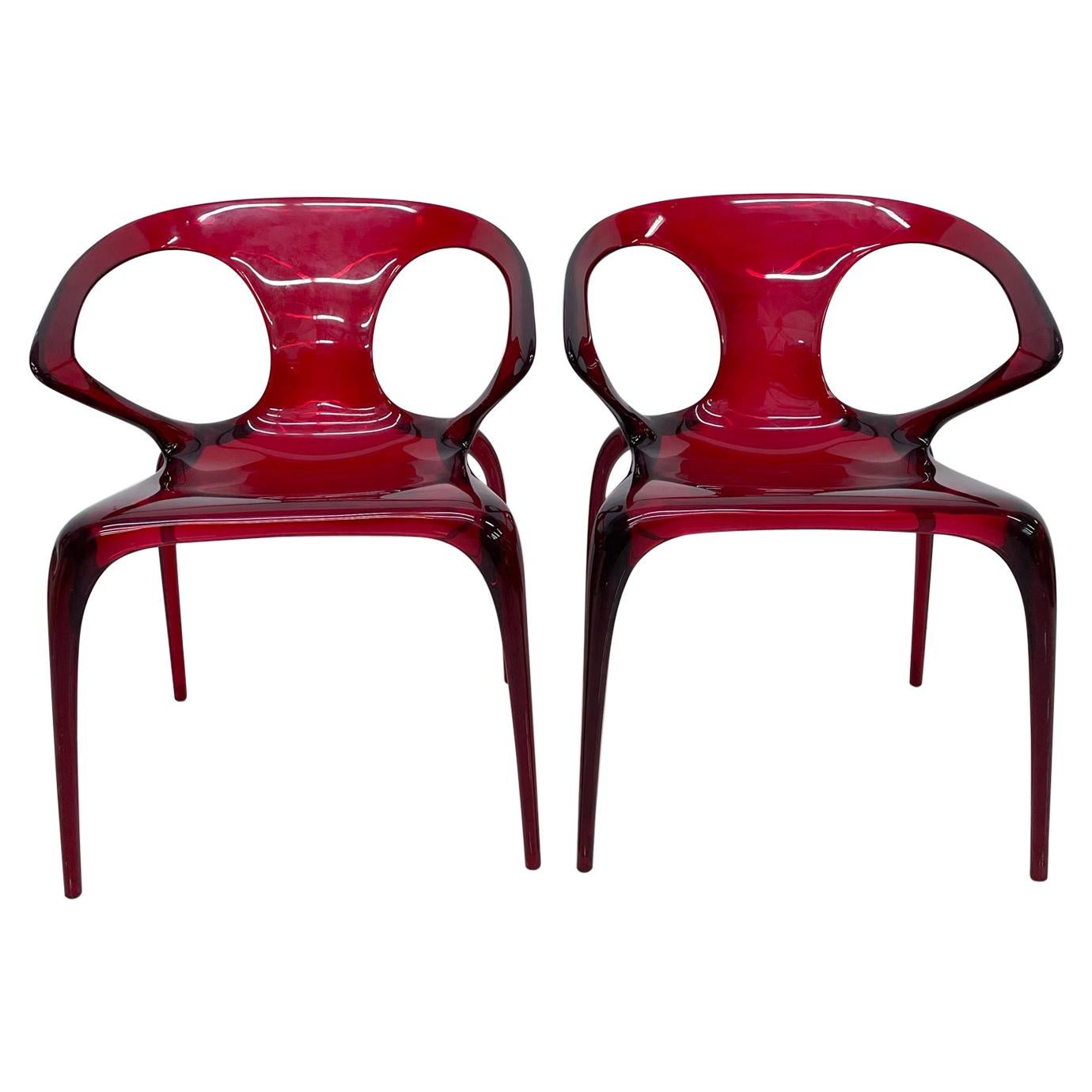 Italy AVA Bridge Lucite Arm Chairs Glossy Ruby Eco Stackable by Roche Bobois For Sale
