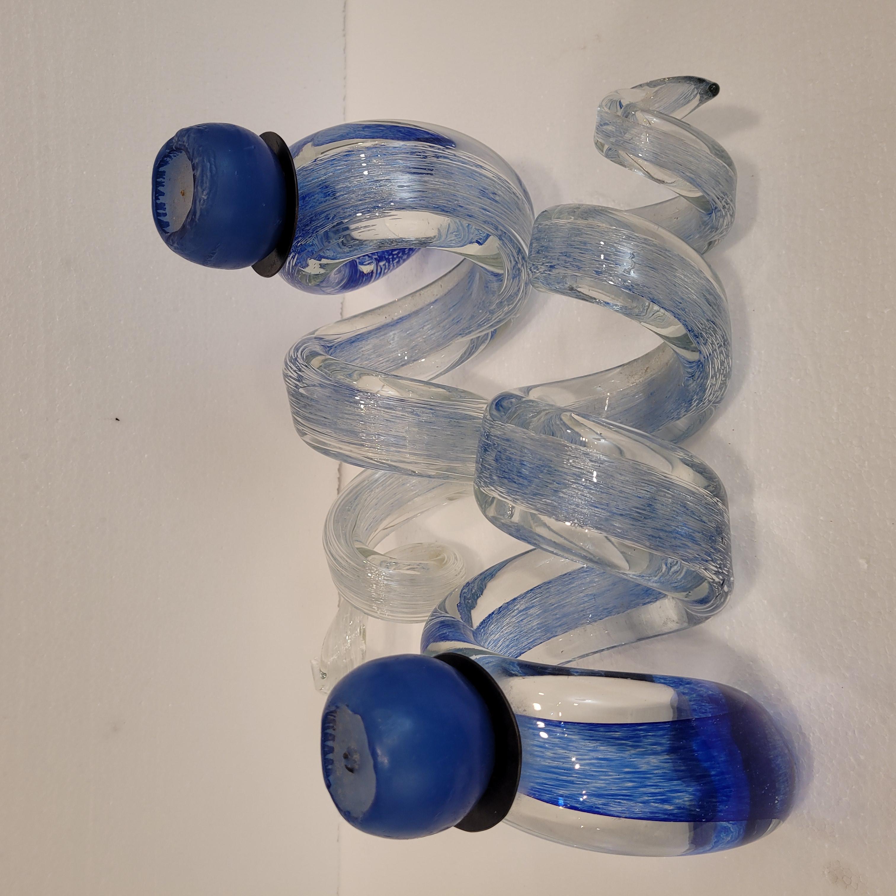 Italia vidrio azul Pareja de candelabros espirales azules, vidrio en venta 7