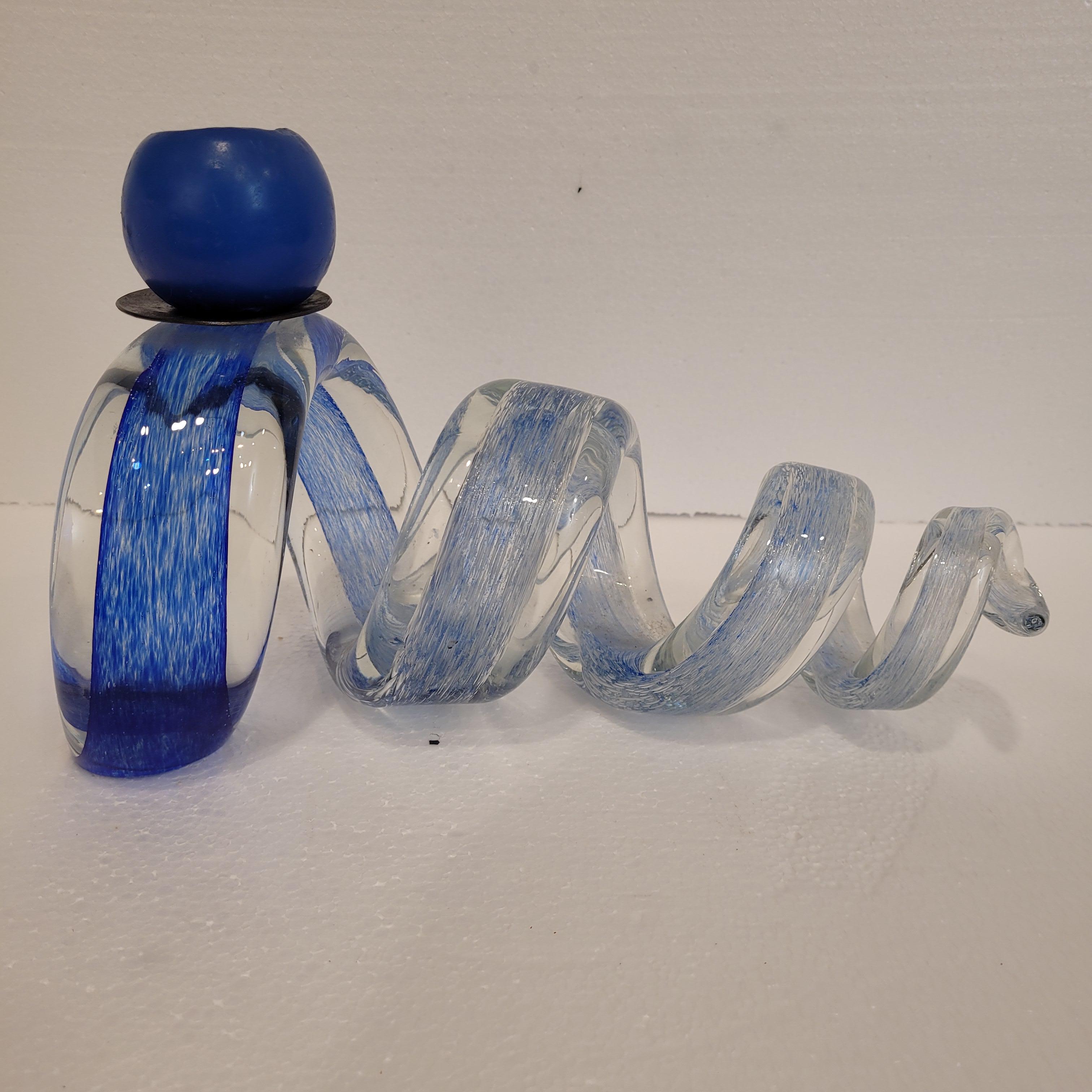Italia vidrio azul Pareja de candelabros espirales azules, vidrio en venta 9
