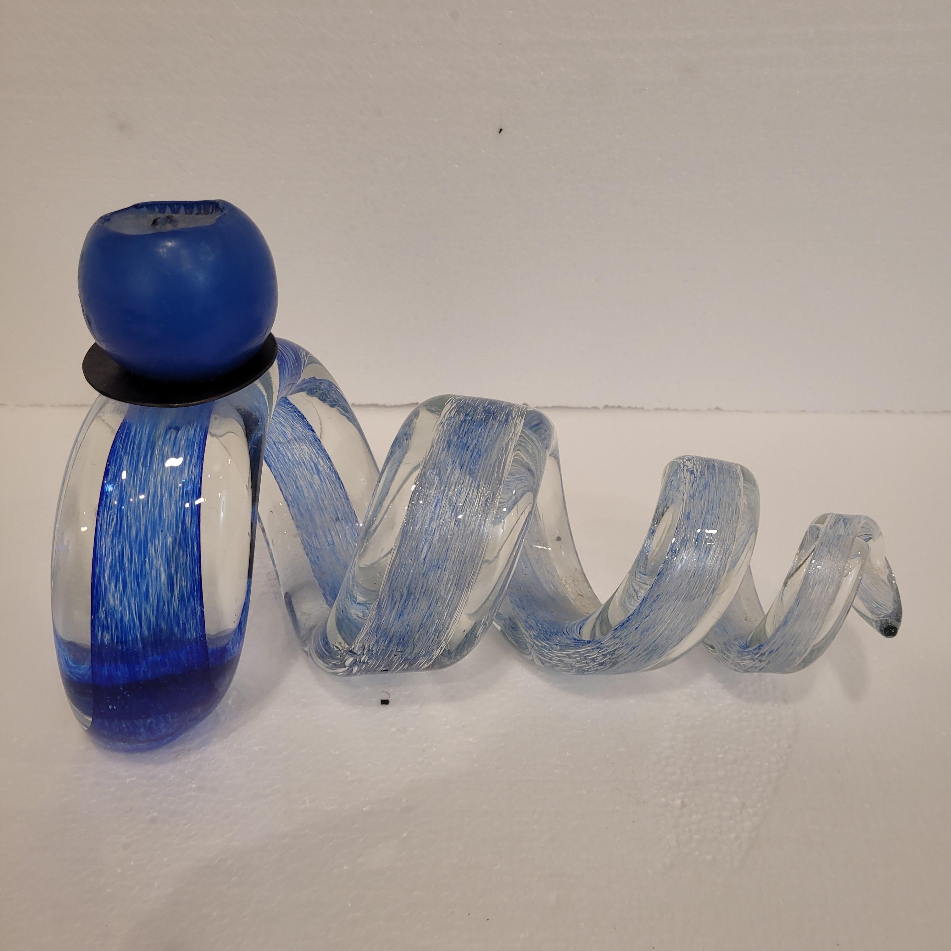 Italia vidrio azul Pareja de candelabros espirales azules, vidrio en venta 10