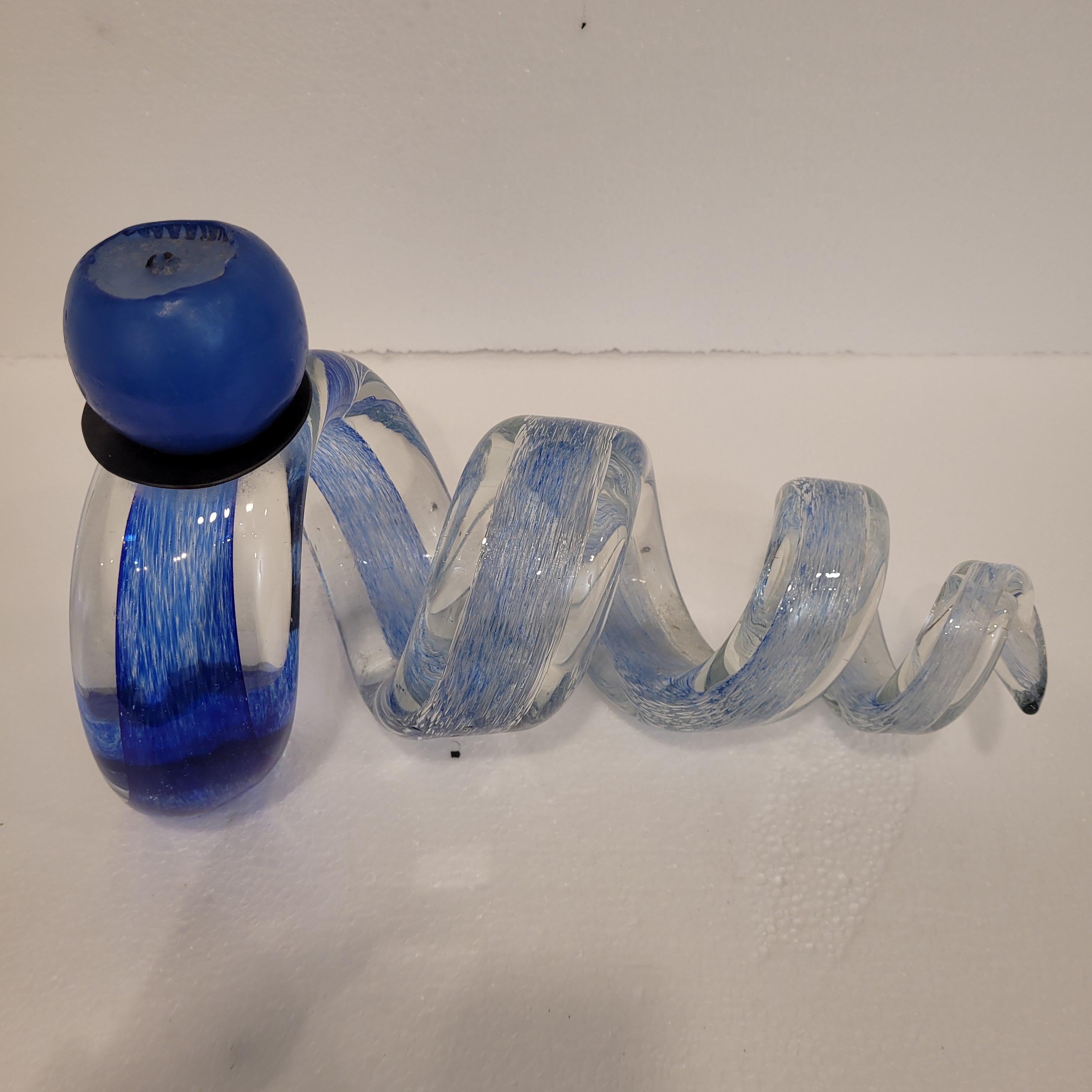 Italia vidrio azul Pareja de candelabros espirales azules, vidrio en venta 11