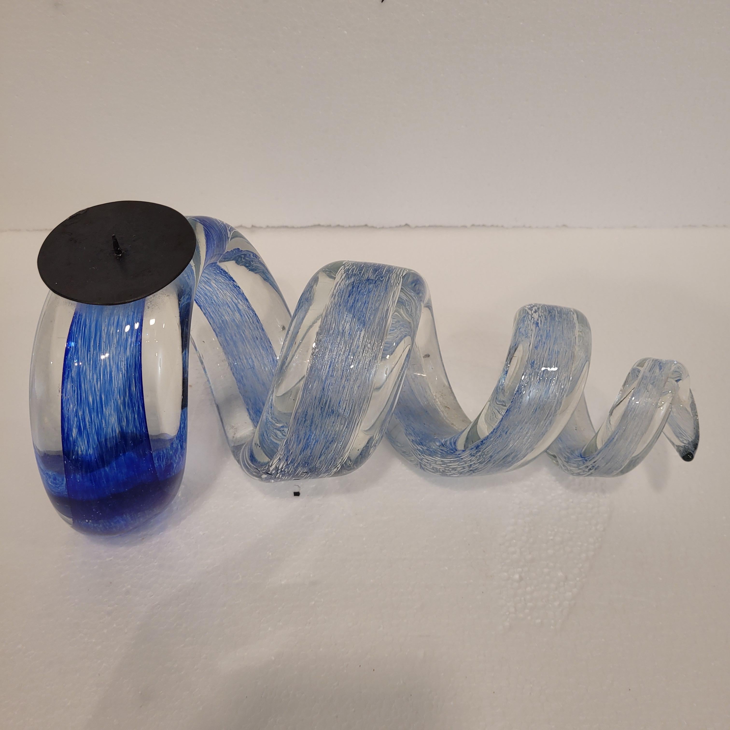 Italia vidrio azul Pareja de candelabros espirales azules, vidrio en venta 12