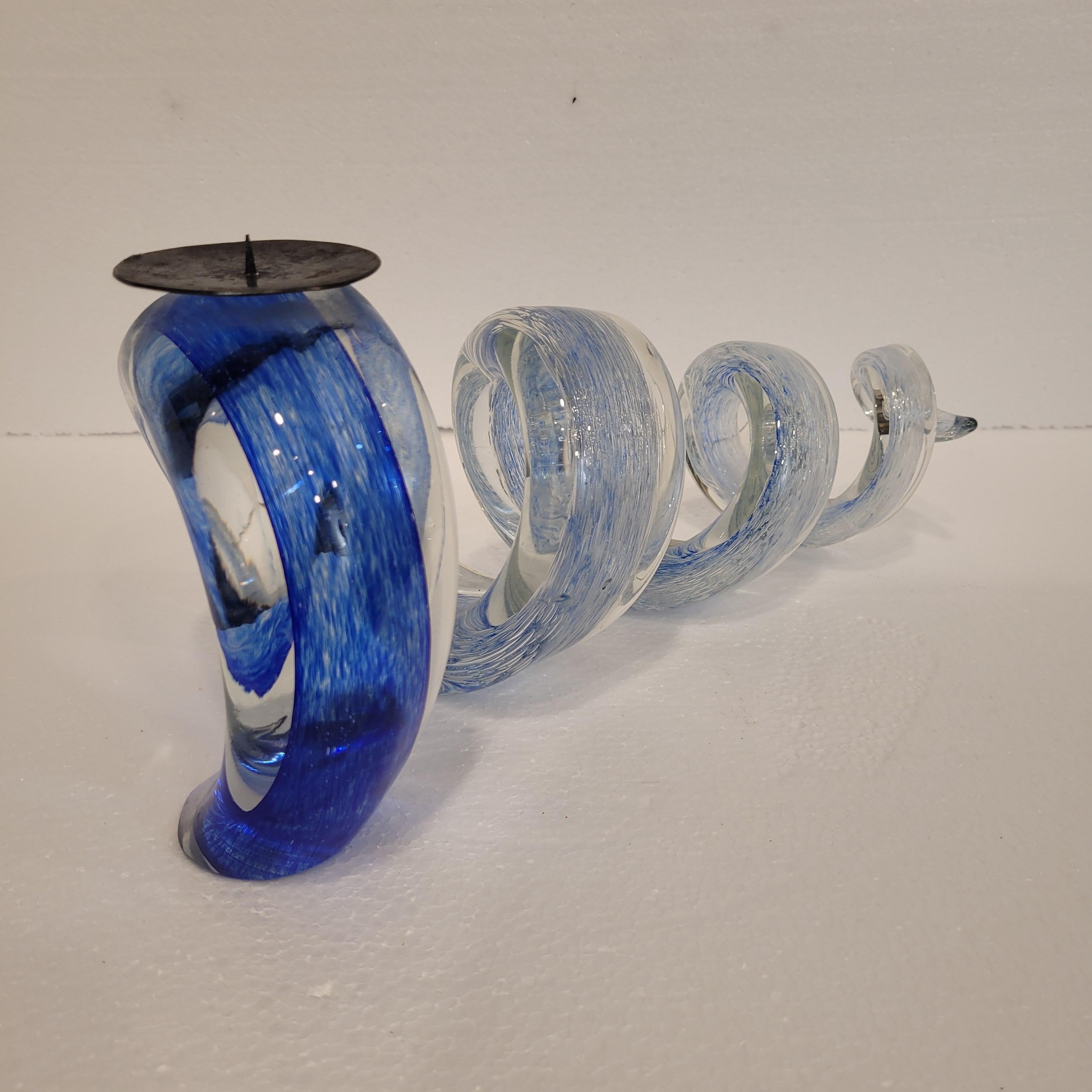 Italia vidrio azul Pareja de candelabros espirales azules, vidrio en venta 14