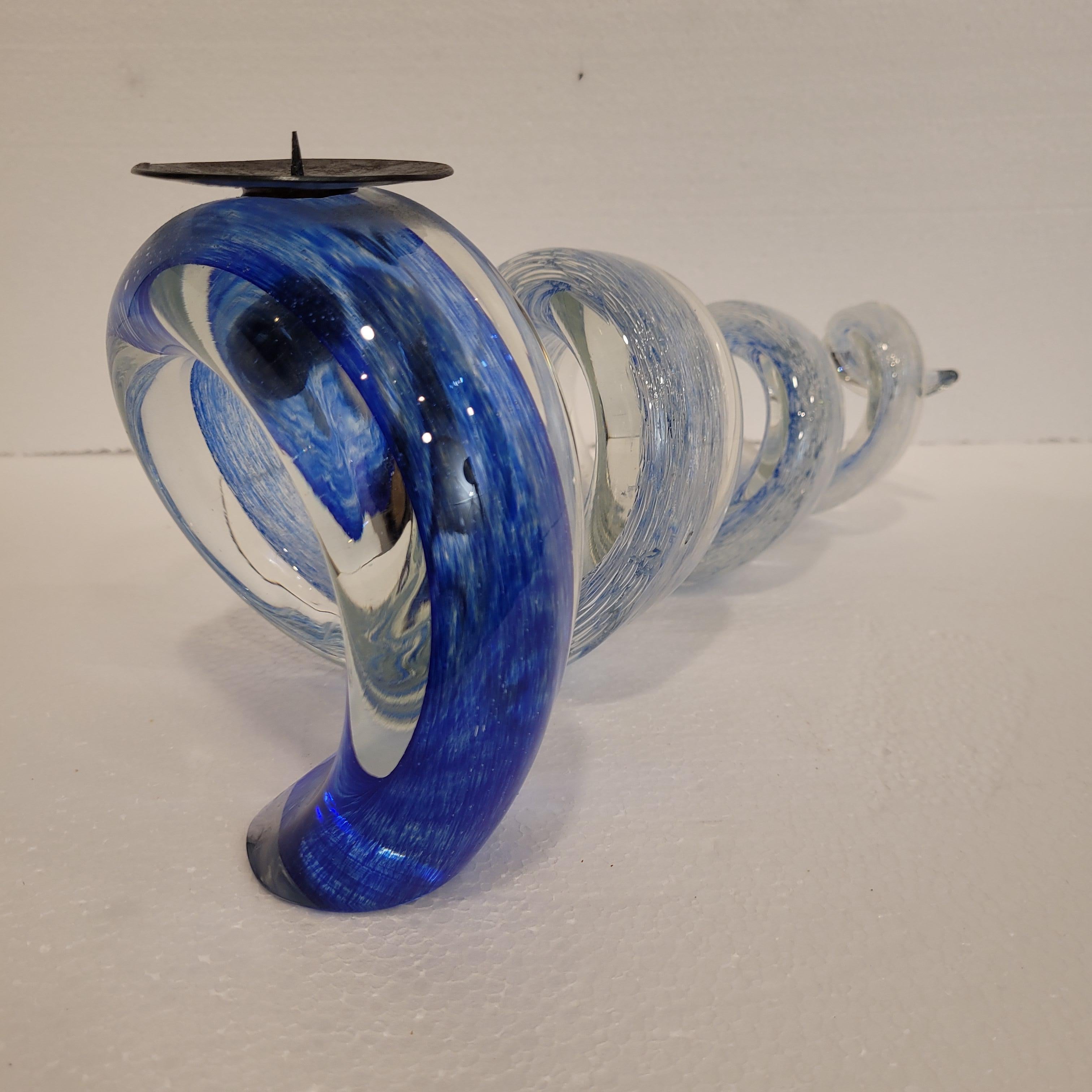 Italia vidrio azul Pareja de candelabros espirales azules, vidrio en venta 15