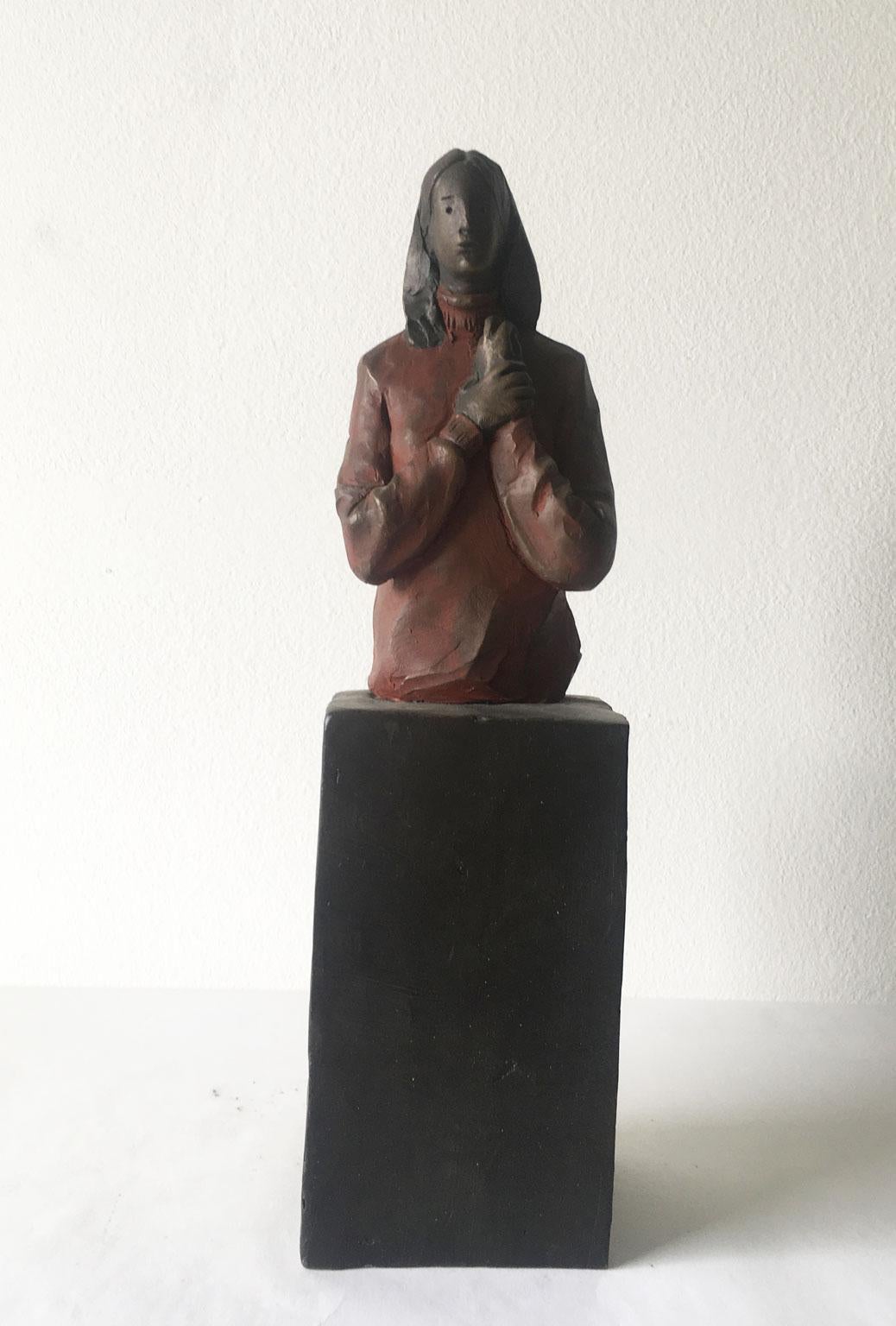 This intense bronze sculpture was made by the well known Italian artist, Aron Demetz, in 2004, Italy.
This is a lost wax bronze hand painted. The title is 