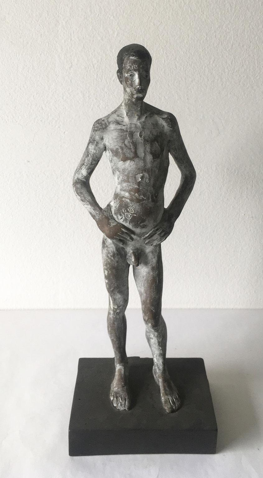 Post-Modern Italy Cast Bronze Figurine Man Sculpture by Aron Demetz Title Ricordo For Sale