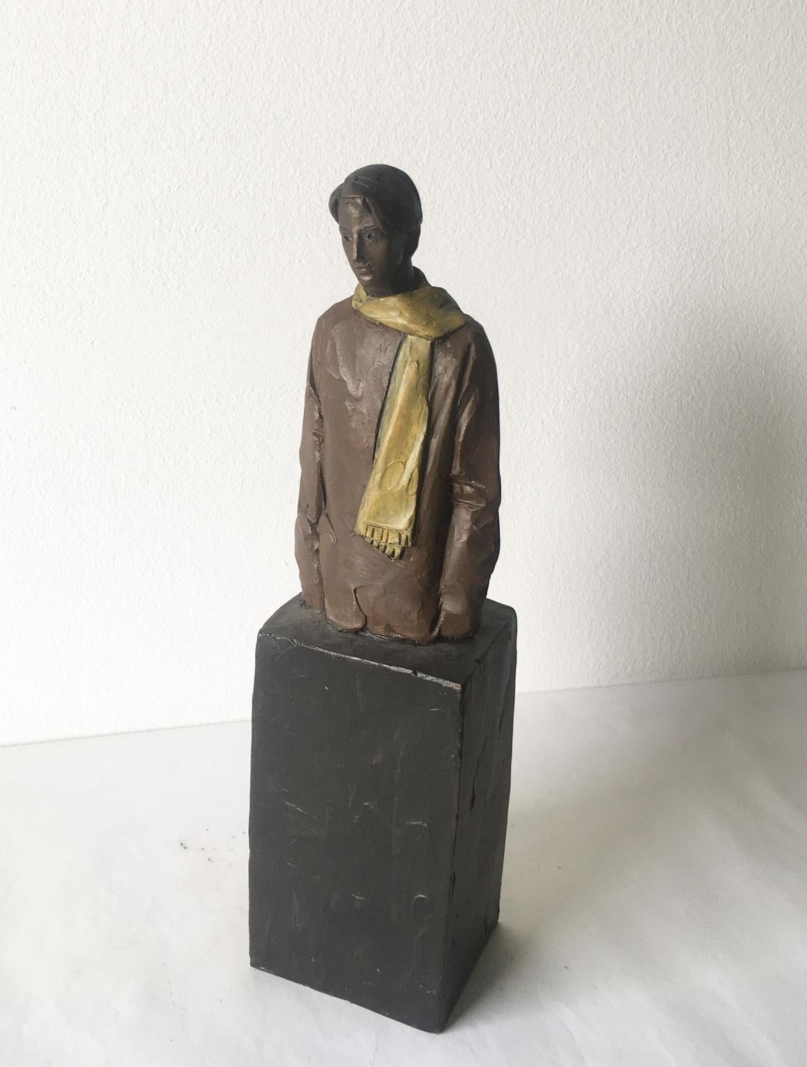 Italy Cast Bronze Man Figurine Sculpture by Aron Demetz  Il grande freddo In Good Condition For Sale In Brescia, IT