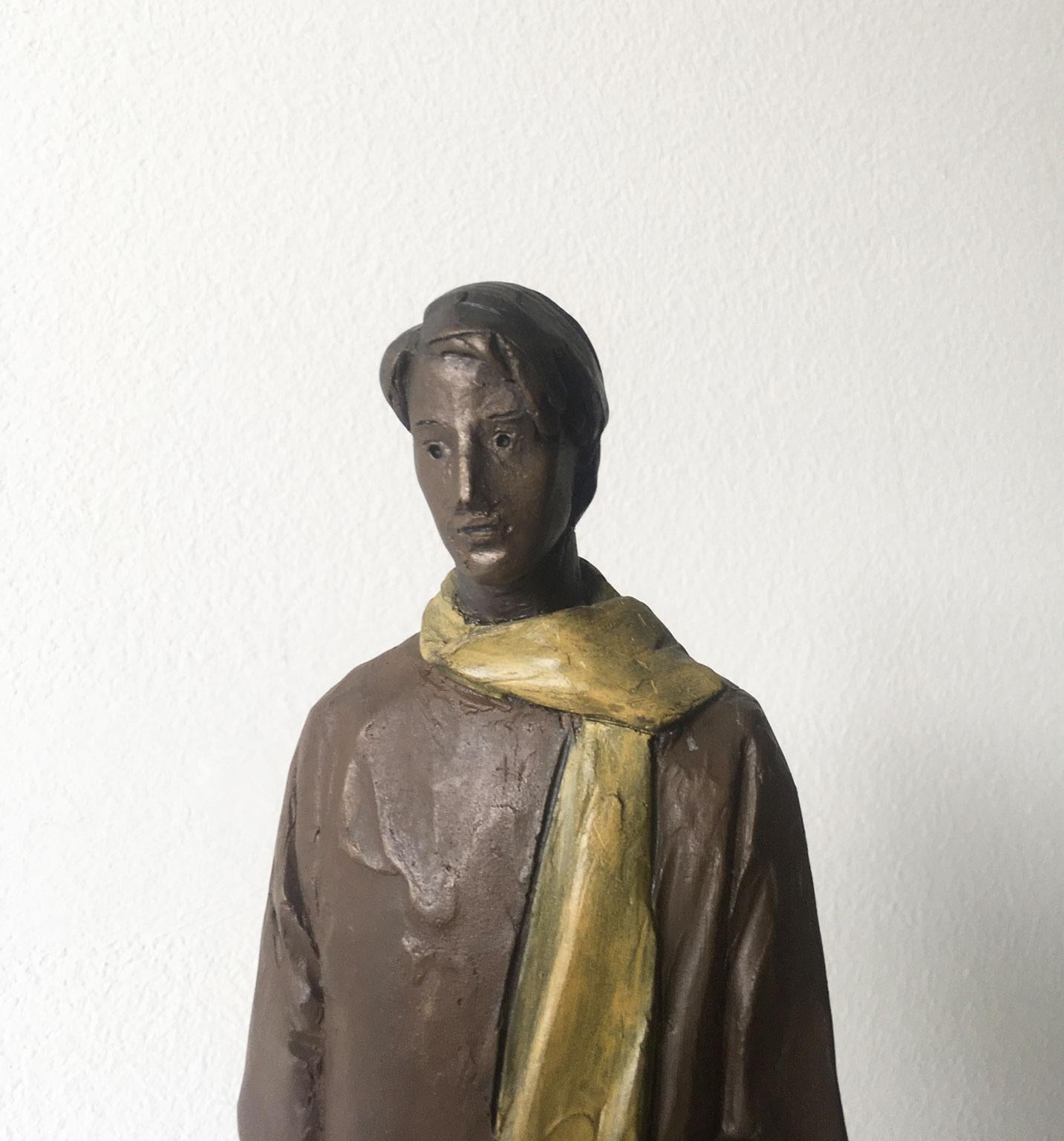 Contemporary Italy Cast Bronze Man Figurine Sculpture by Aron Demetz  Il grande freddo For Sale