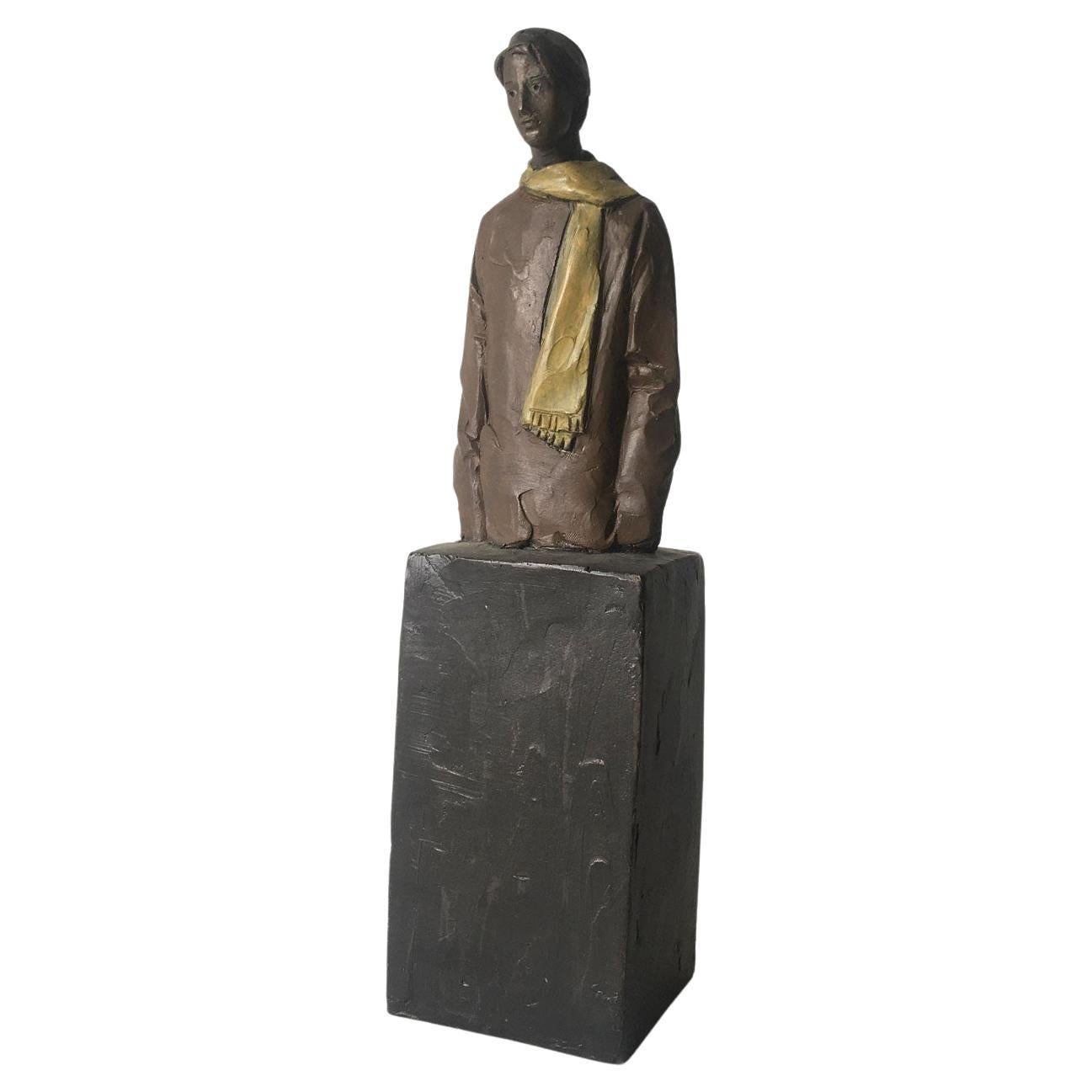 Italy Cast Bronze Man Figurine Sculpture by Aron Demetz  Il grande freddo For Sale