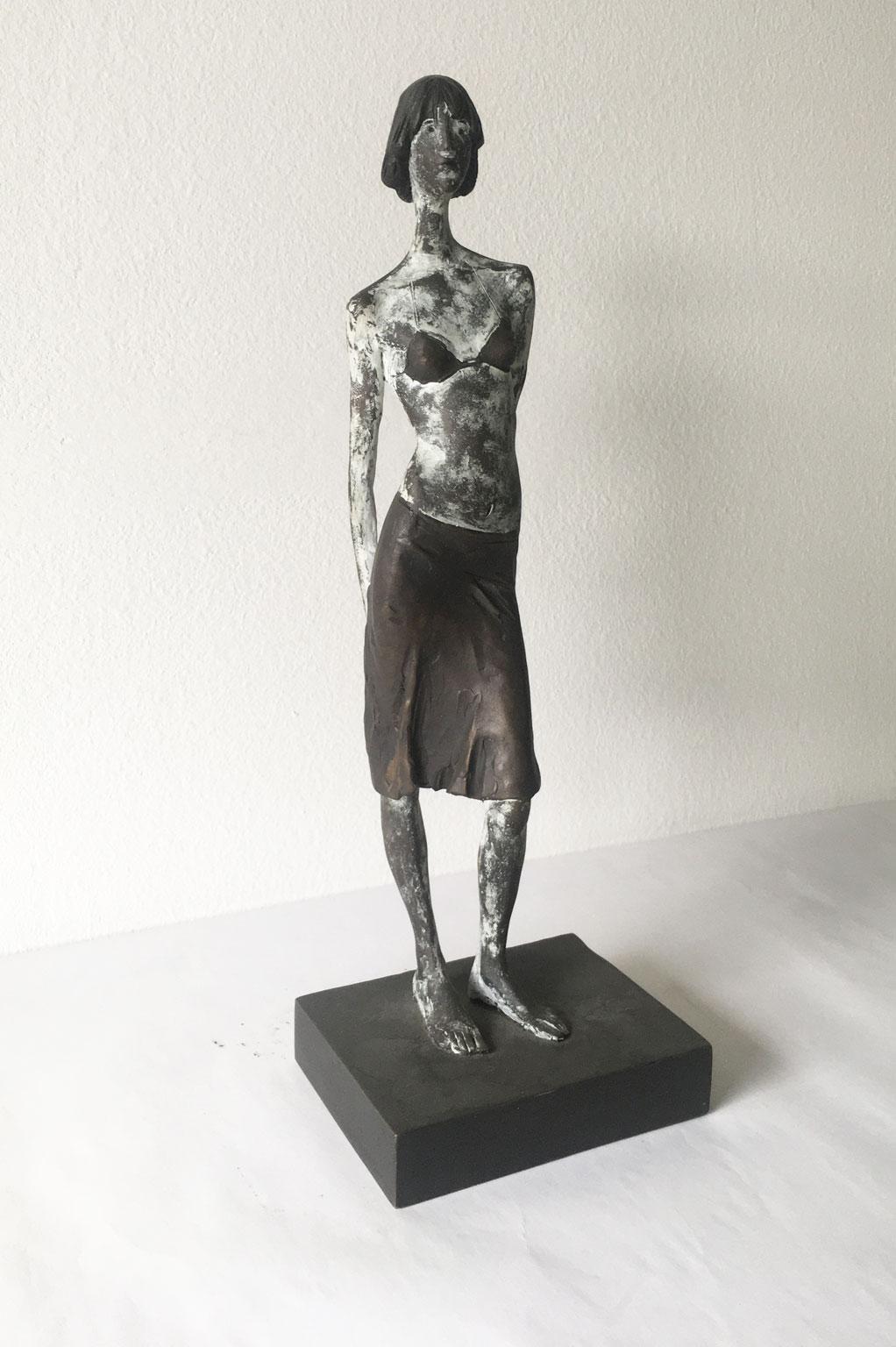 Italian Italy Cast Lost Wax Woman Figurine Bronze Sculpture by Aron Demetz Guardando For Sale