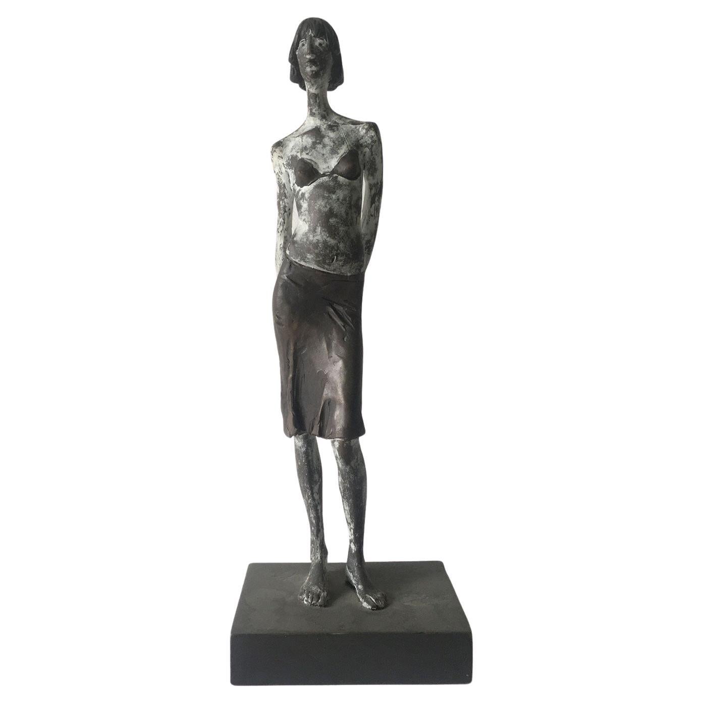 Italy Cast Lost Wax Woman Figurine Bronze Sculpture by Aron Demetz Guardando For Sale