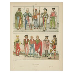 Italy circa 1500, Antique Hand-Colored Renaissance Costume Print, Published 1880