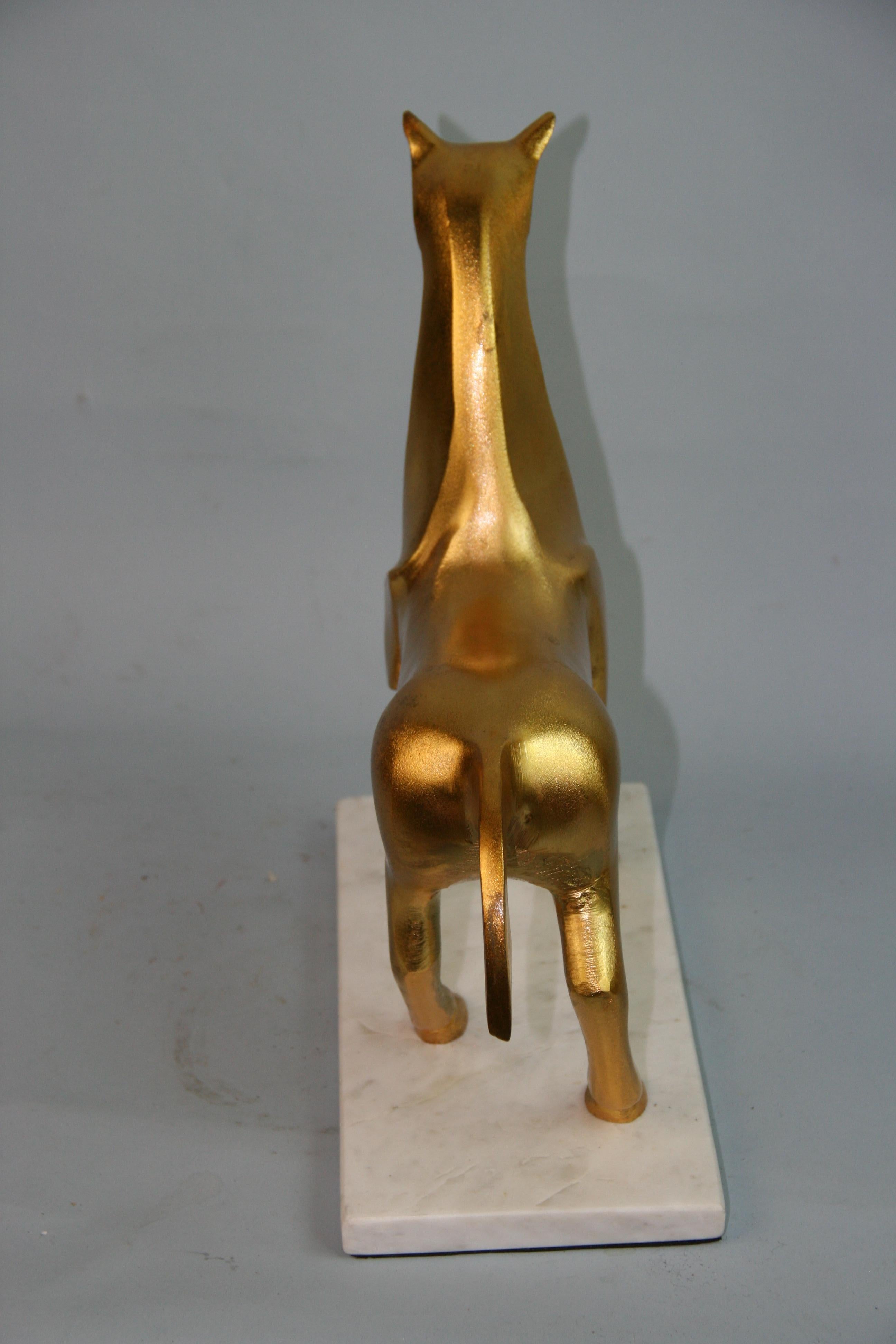 Italy Deco Style Horse Sculpture Gilt Metal Marble Base, 1960's For Sale 2