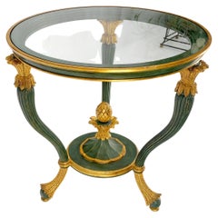 Italia Mesa Centro Lámpara Gueridón Tallada Decorativa Pintada 28" Redonda Tapa de Cristal