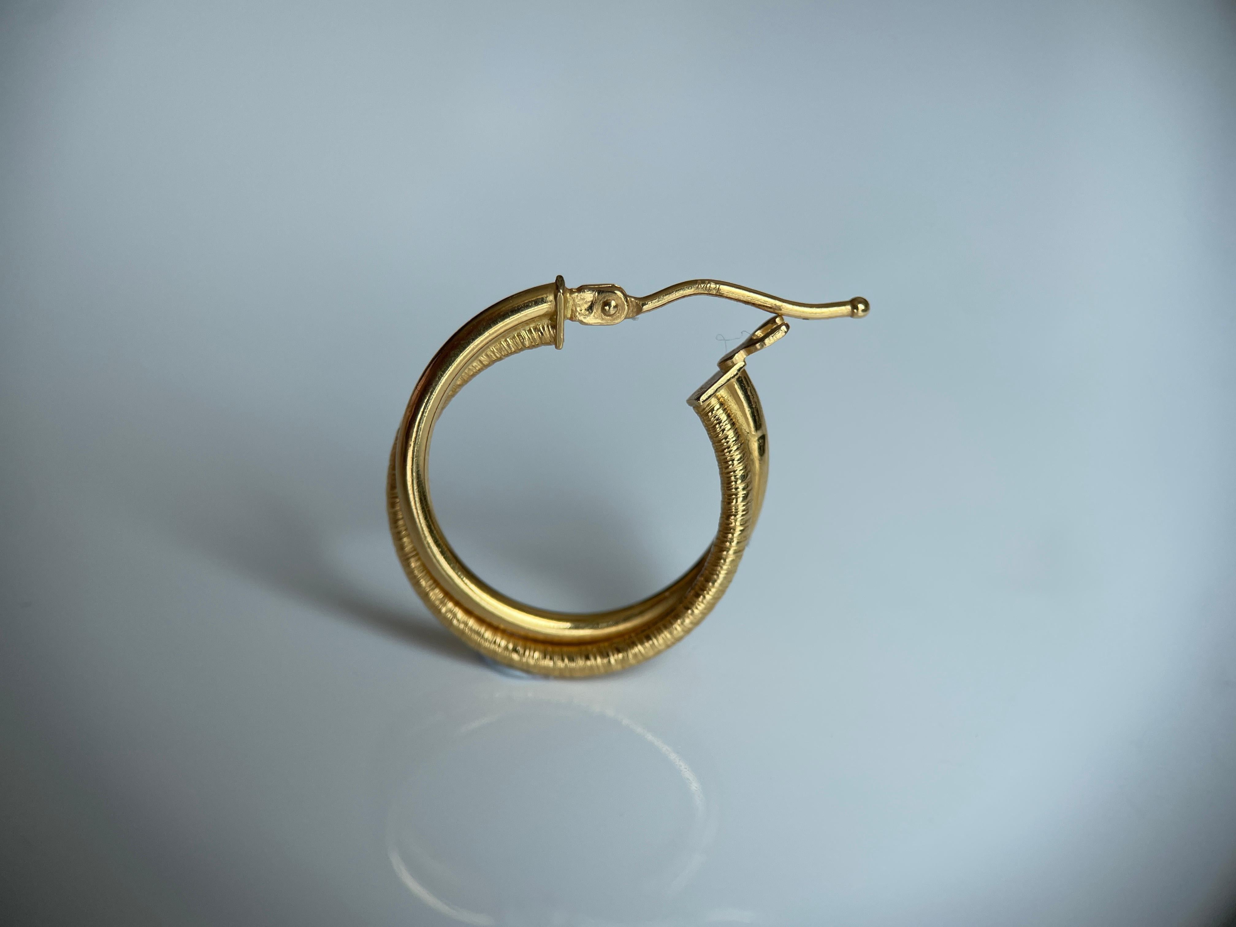 Please check measurements carefully! Some pictures may be enlarged to show details.

22K Italy-Inspired Double Twist Hoop Earrings

Elegant and bold, our Italy-inspired 22k gold double twist round hoops offer a modern take on a timeless classic.