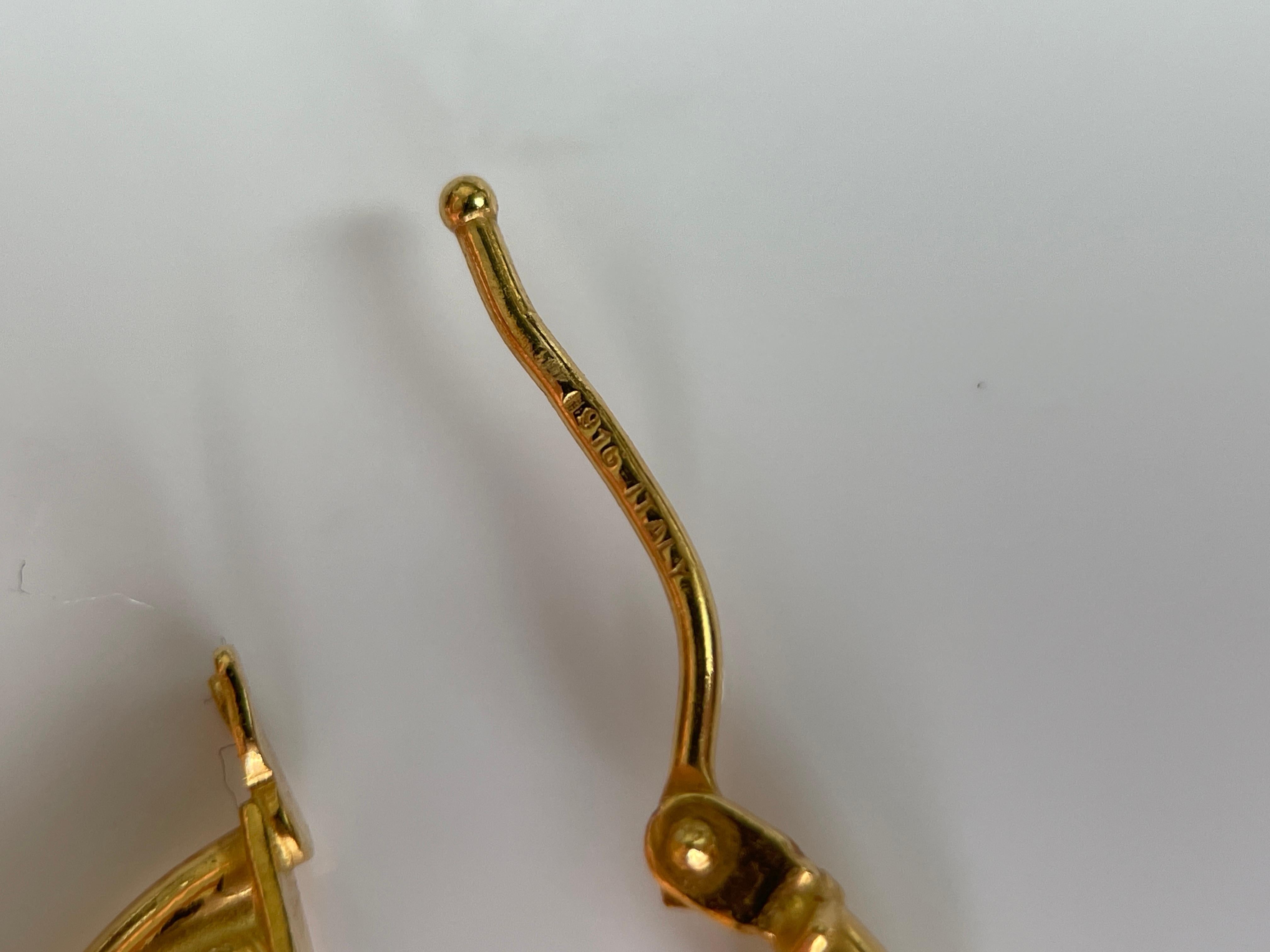 Art Deco Italy Design 22k Solid Gold Double Twist Hoop Earrings - 916 Pure Gold 1.92g For Sale