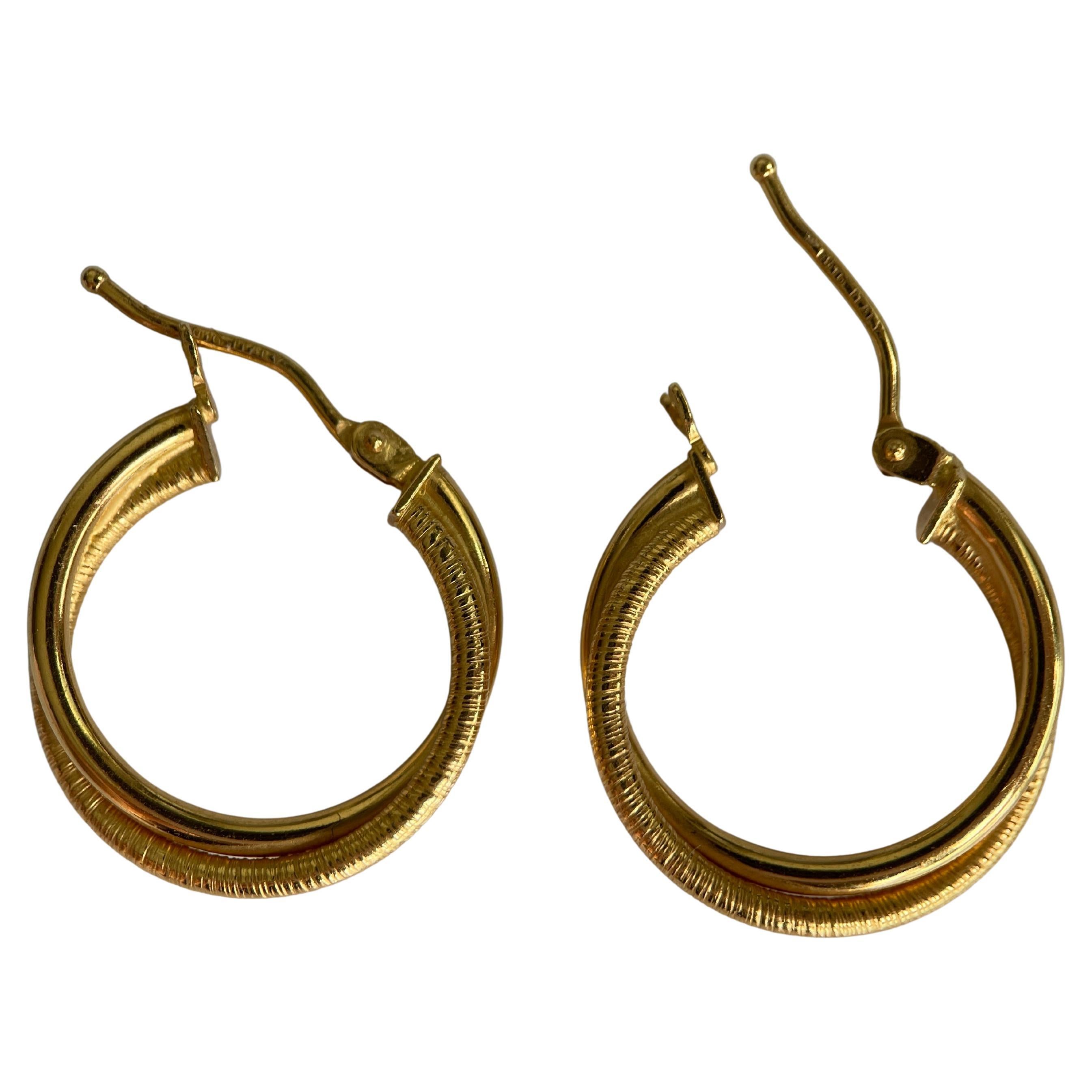 Italy Design 22k Solid Gold Double Twist Hoop Earrings - 916 Pure Gold 1.92g