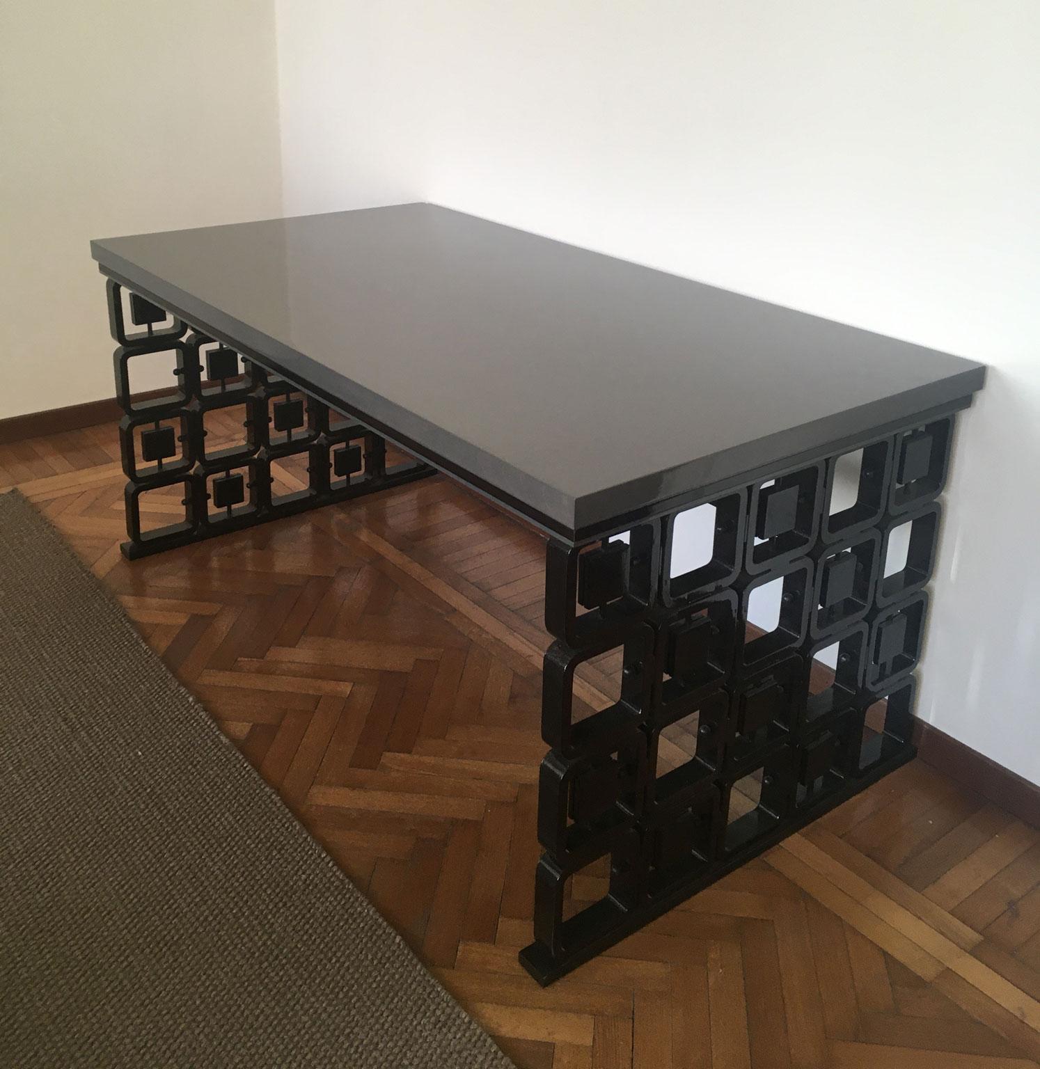 Italy Post Modern Style Walnut Grey and Black Lacquered Desk For Sale 8