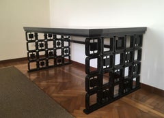 Italian Mid-Century Modern Walnut Desk with Grey and Black Finish