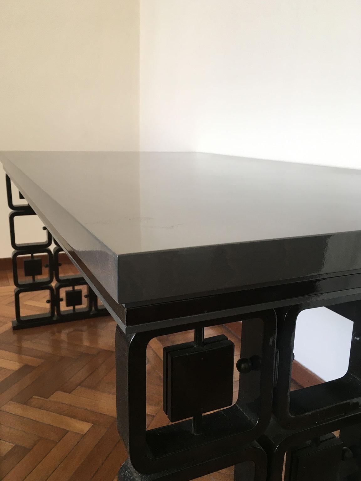 Italian Design Walnut Black and Grey Lacquered Desk Osvaldo Borsani Style For Sale 2