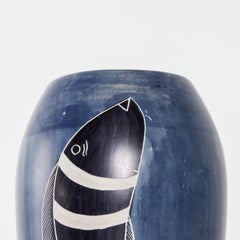 Italy Domina Blue Jailbird Fish Vase Arts & Crafts Era Richard Ginori Style