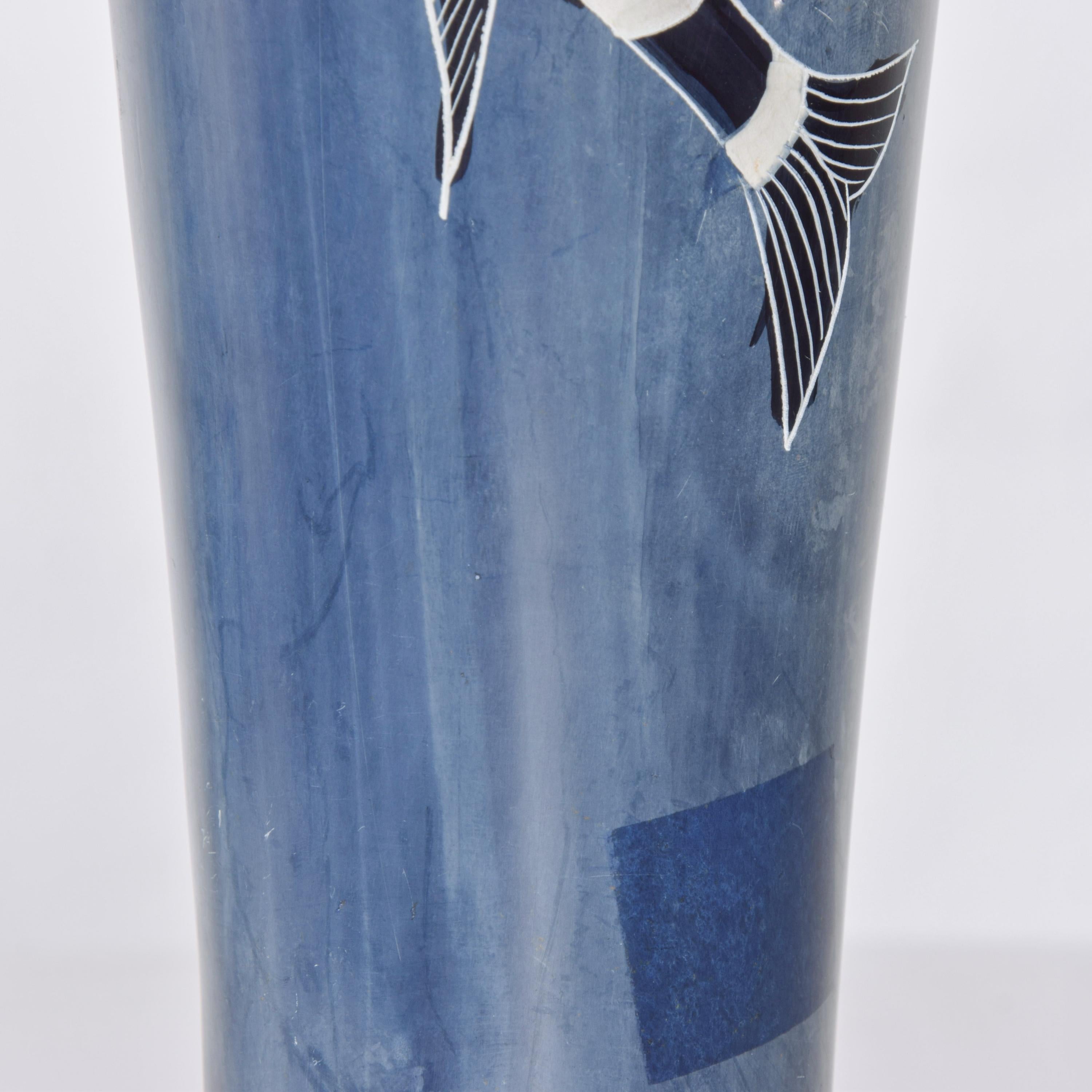 Arts and Crafts Italy Domina Blue Jailbird Fish Vase Arts & Crafts Era Richard Ginori Style