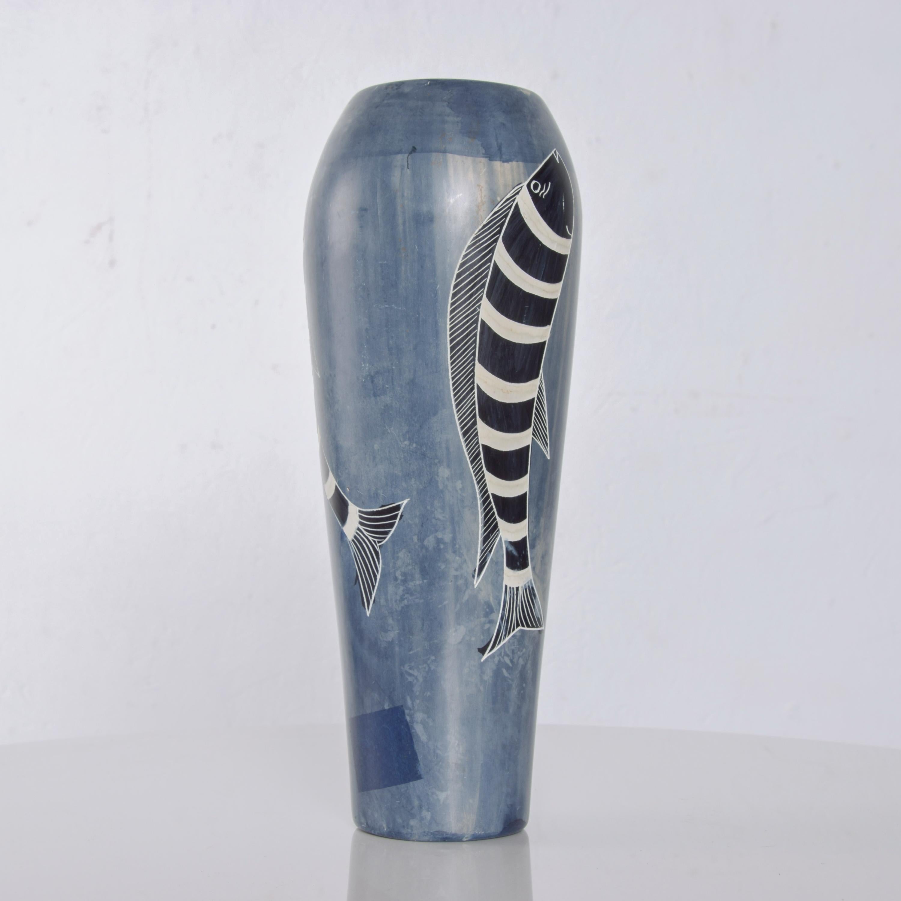 Italian Italy Domina Blue Jailbird Fish Vase Arts & Crafts Era Richard Ginori Style