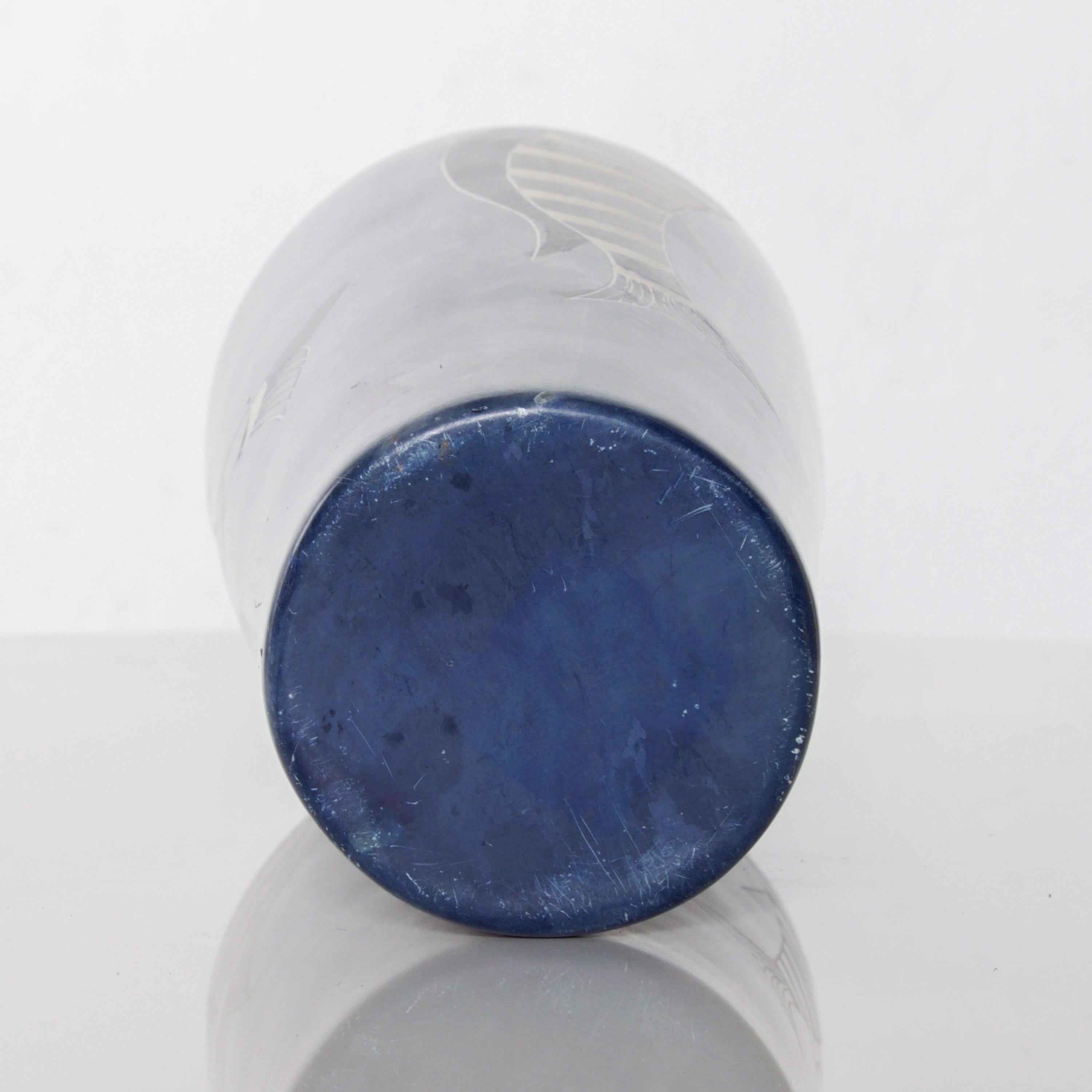 Ceramic Italy Domina Blue Jailbird Fish Vase Arts & Crafts Era Richard Ginori Style