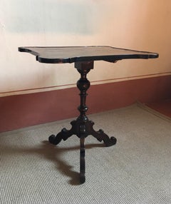 Italy Early 19th Century Table with Solid Ebonized Walnut Foot Inlaid Walnut Top