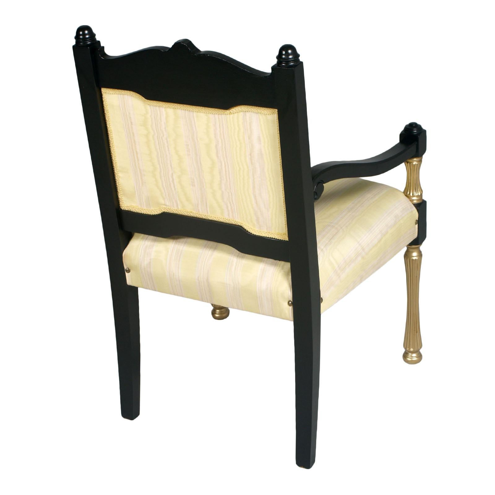 Italian Italy Early 20th C  Chairs Armchairs Lacquered and Gilt Wood, Velvet For Sale