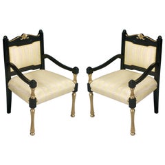 Antique Italy Early 20th C  Chairs Armchairs Lacquered and Gilt Wood, Velvet