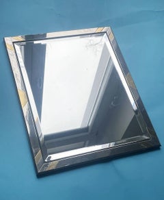 Faceted Wall Mirror in Steel and Brass Italy 1970 s