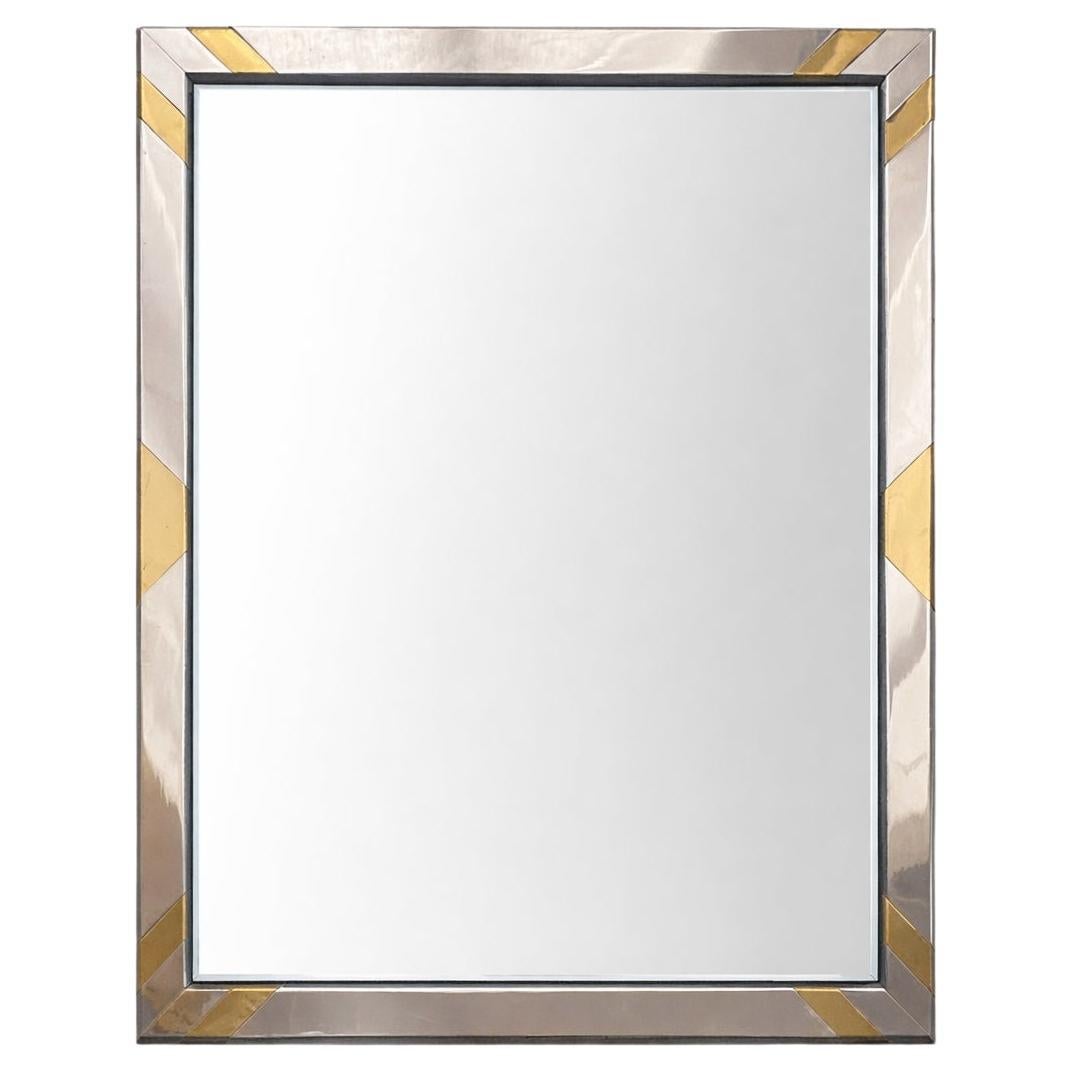 Faceted Wall Mirror in Steel and Brass Italy 1970 s