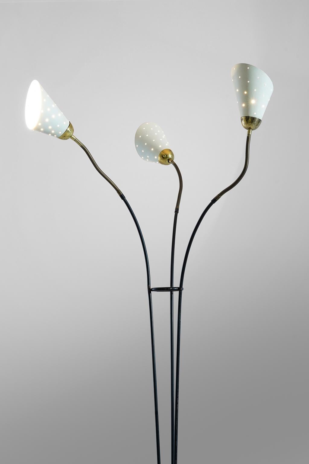 Italian Italy Floor Lamp with White Shades Brass, 1950s