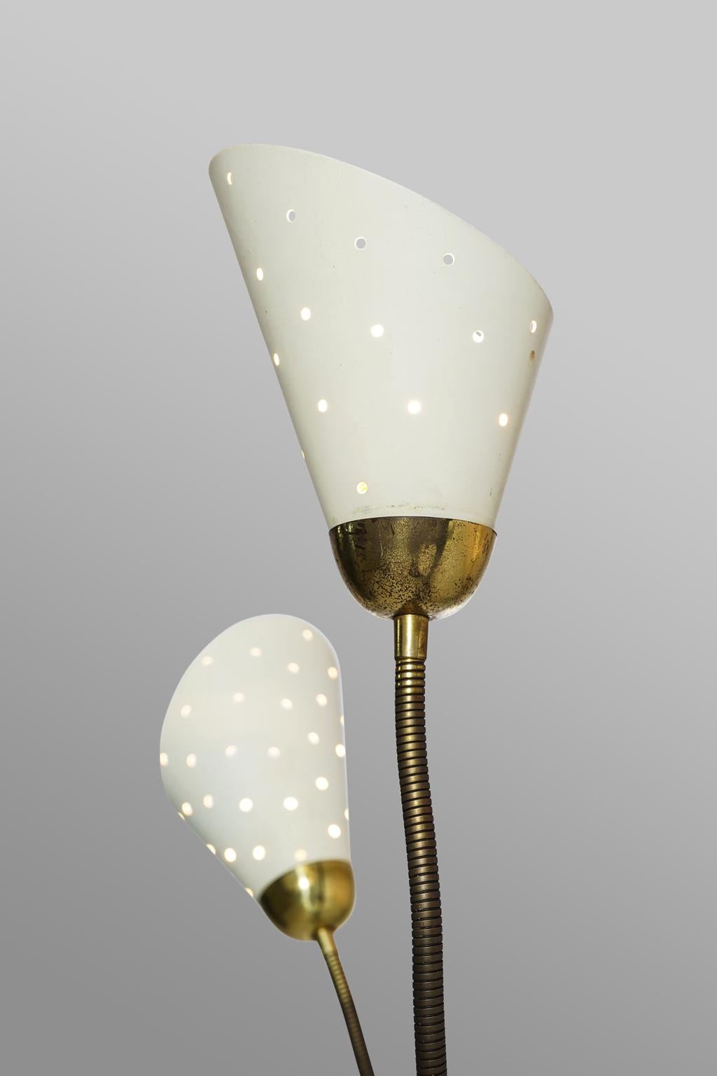 Mid-20th Century Italy Floor Lamp with White Shades Brass, 1950s