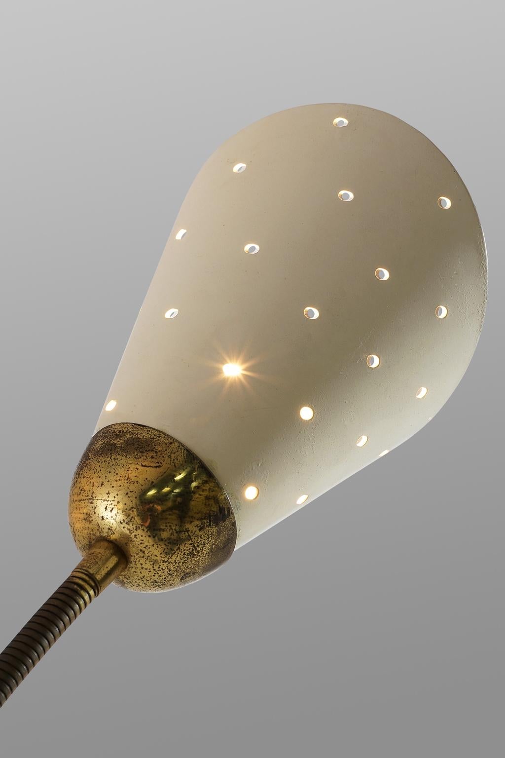 Metal Italy Floor Lamp with White Shades Brass, 1950s
