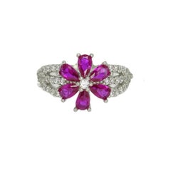 Italy “flower” ring, ruby root and zircons, 925 sterling silver