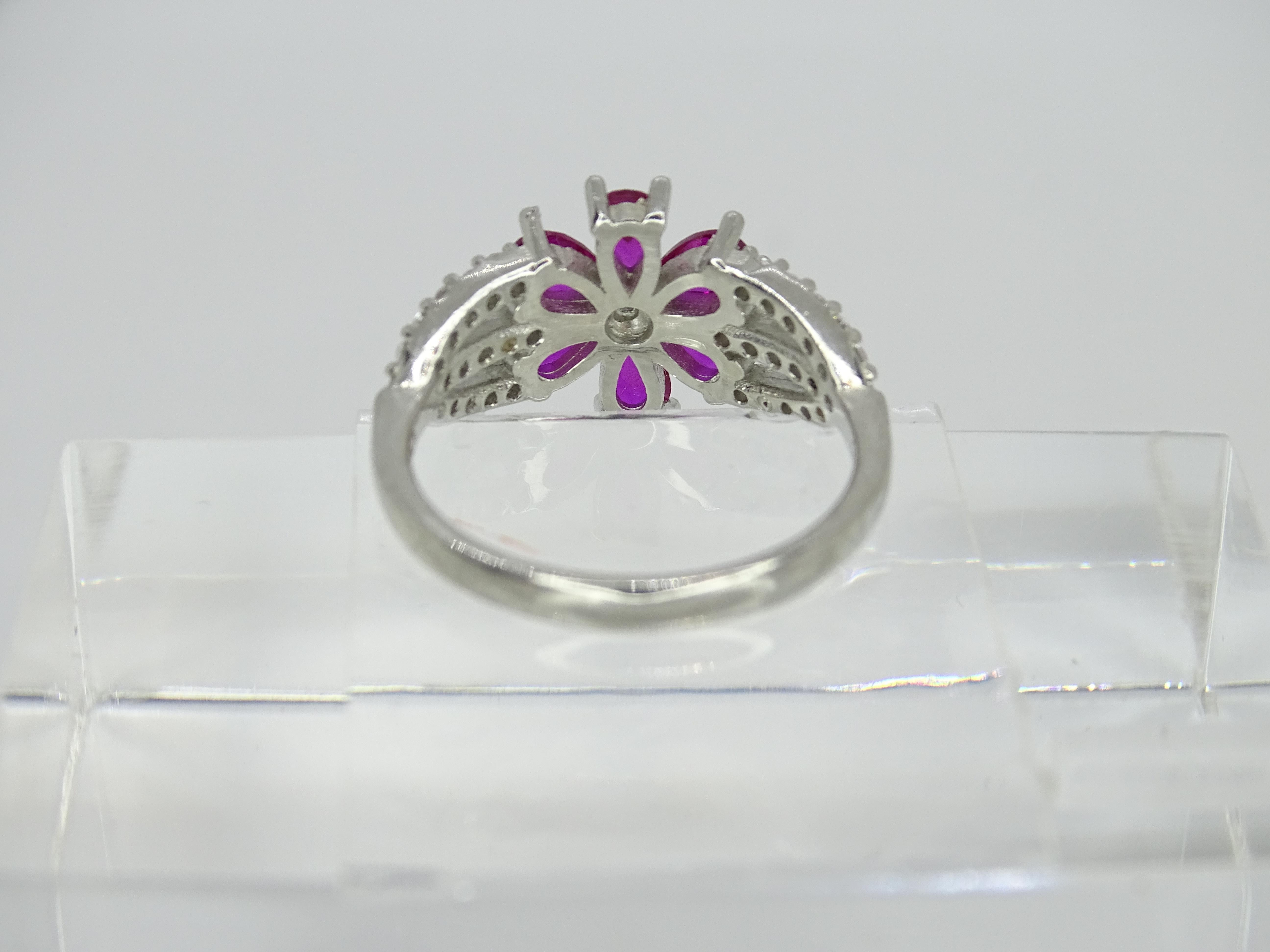 Italy “flower” ring, ruby root and zircons, 925 sterling silver For Sale 14