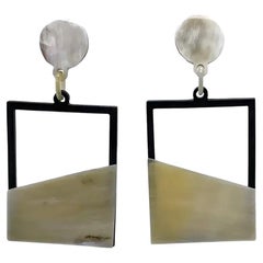 Modern Italian Geometric Horn Drop Earrings with Sterling Silver Posts