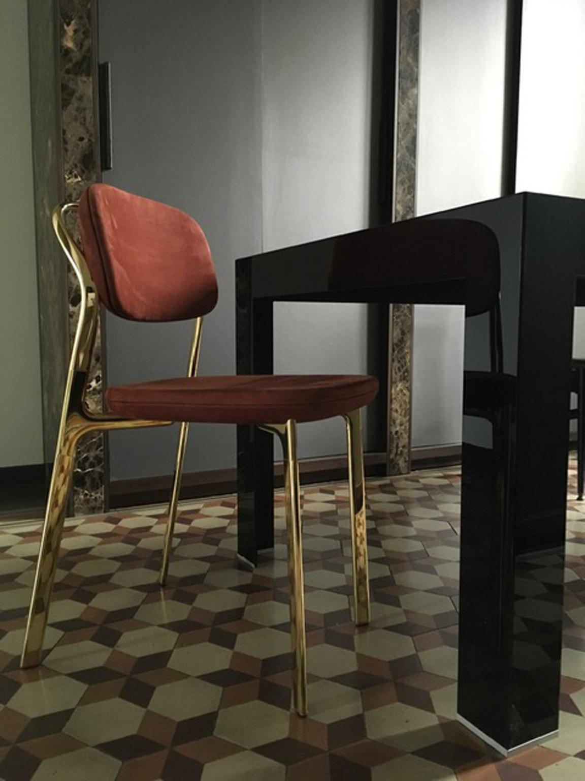 Italy Ghidini 1961 Pair Brass Dining Chairs Contemporary Design For Sale 5