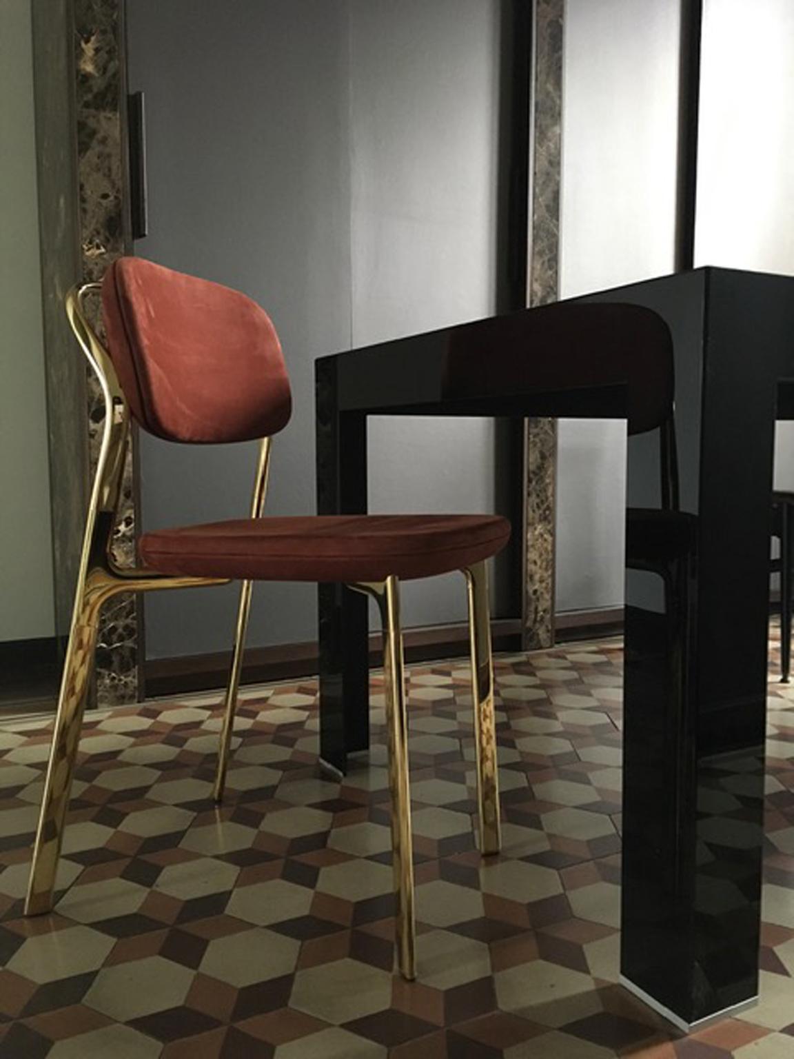 Italy Ghidini 1961 Pair Brass Dining Chairs Contemporary Design For Sale 6