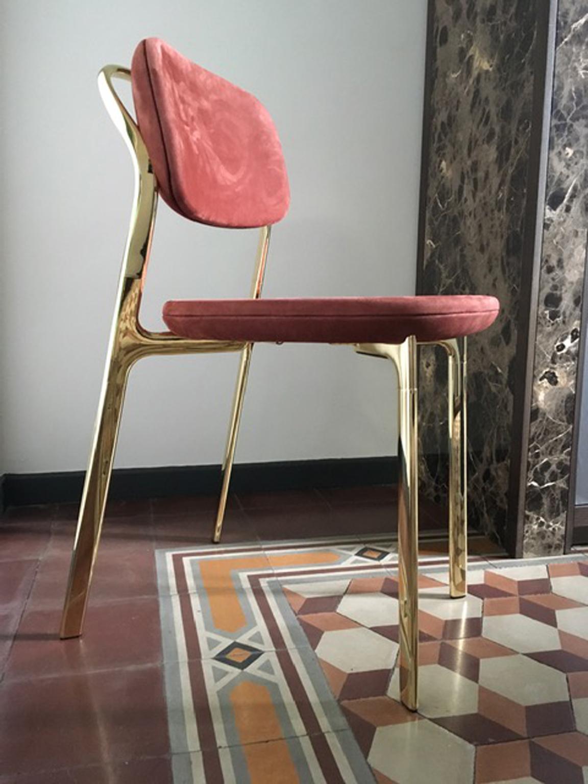 Italy Ghidini 1961 Pair Brass Dining Chairs Contemporary Design In New Condition For Sale In Brescia, IT
