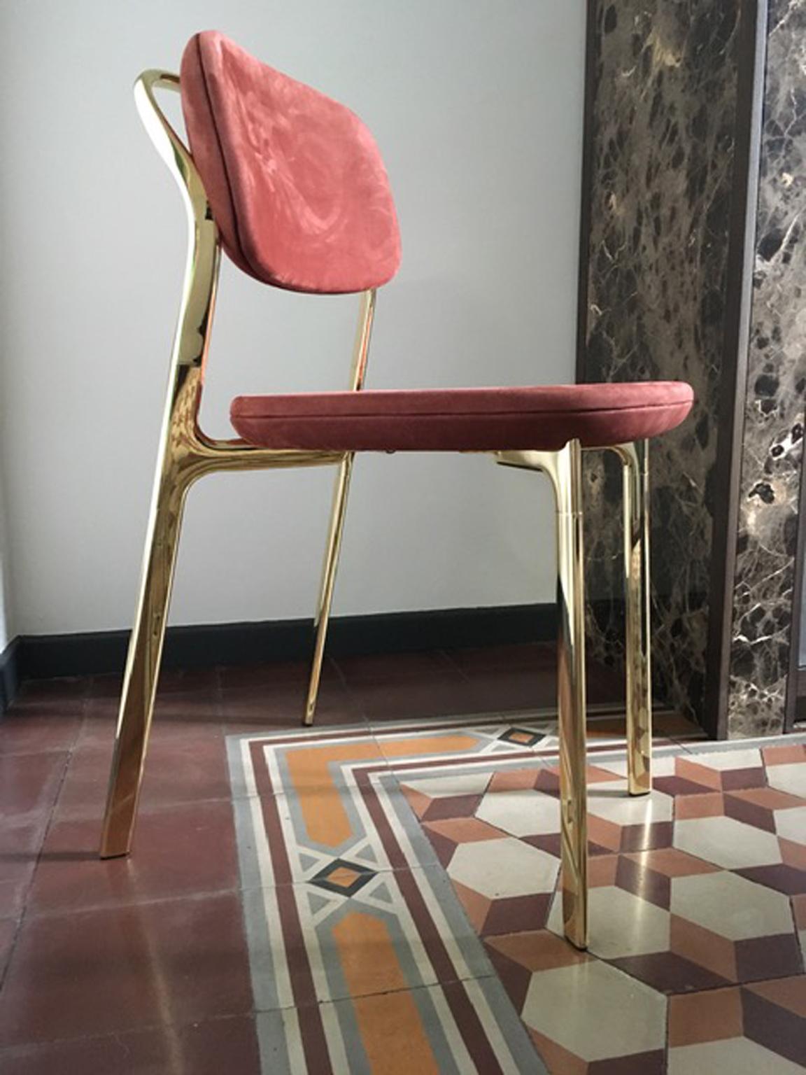 Italy Ghidini 1961 Pair Brass Dining Chairs Contemporary Design For Sale 1